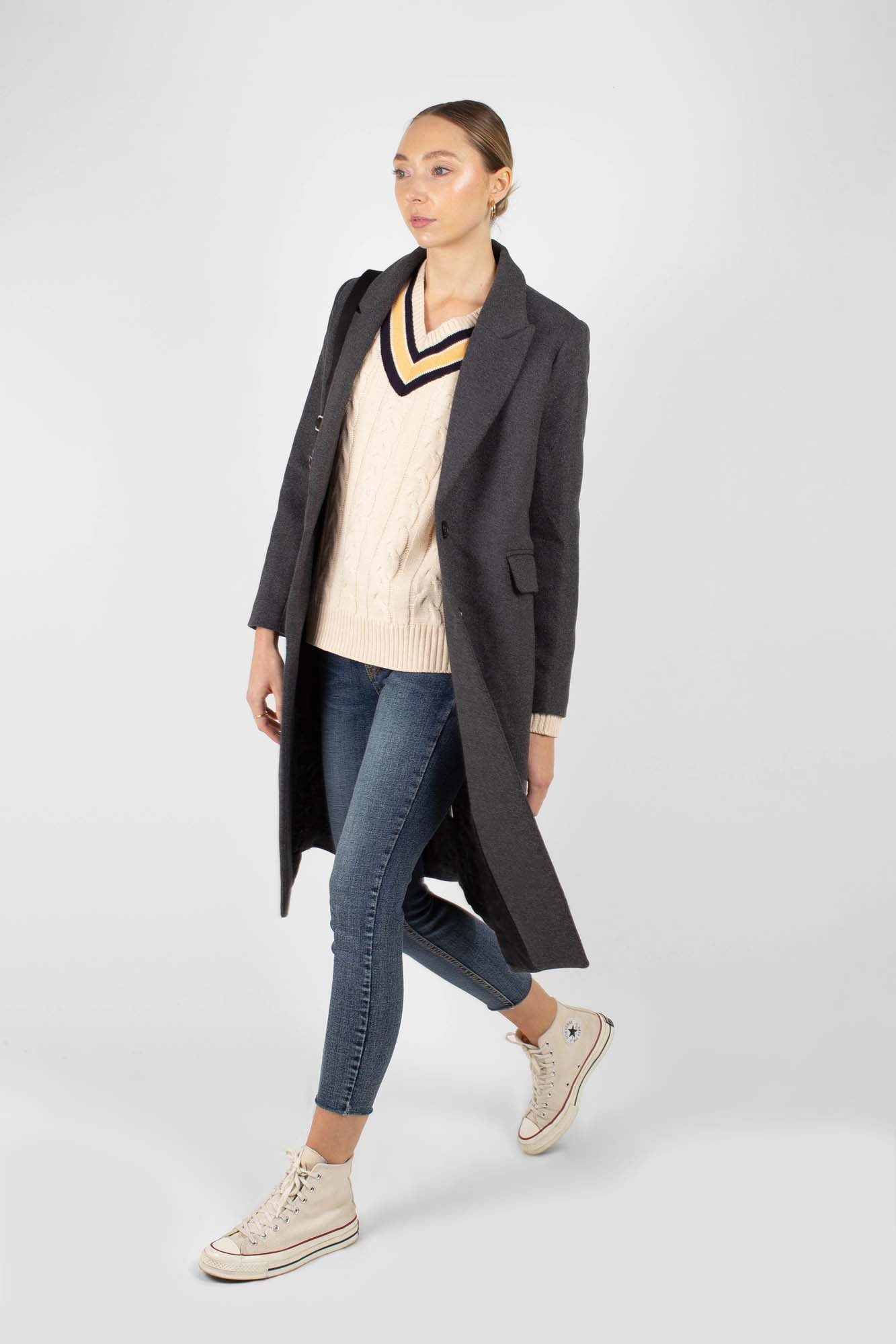 Cream and yellow V-neck cableknit jumper_6