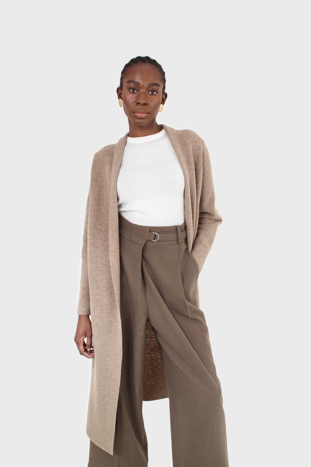 Beige cashmere-wool blend long cardigan_4