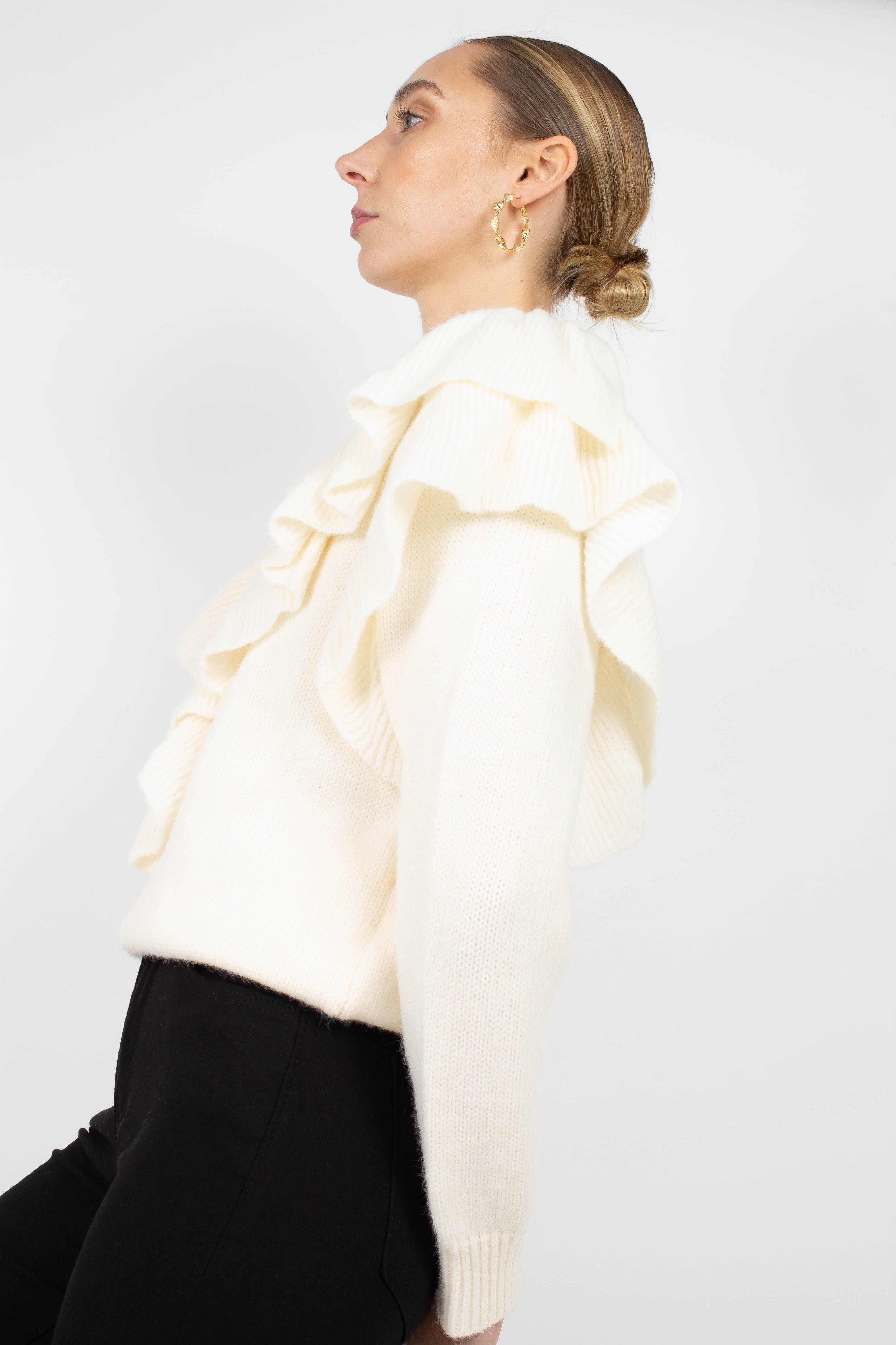 Ivory deep V ruffle trim jumper_2