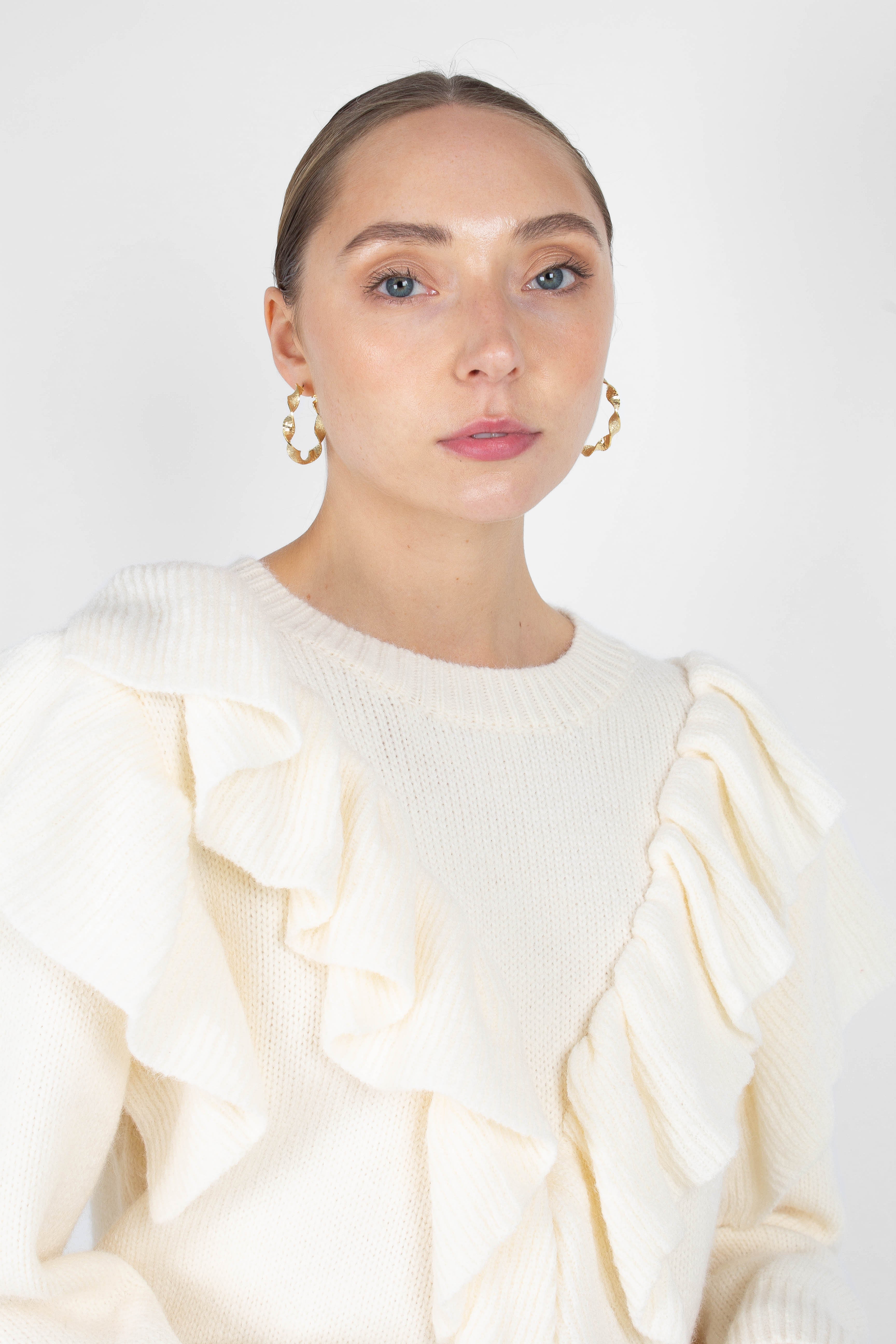 Ivory deep V ruffle trim jumper_5