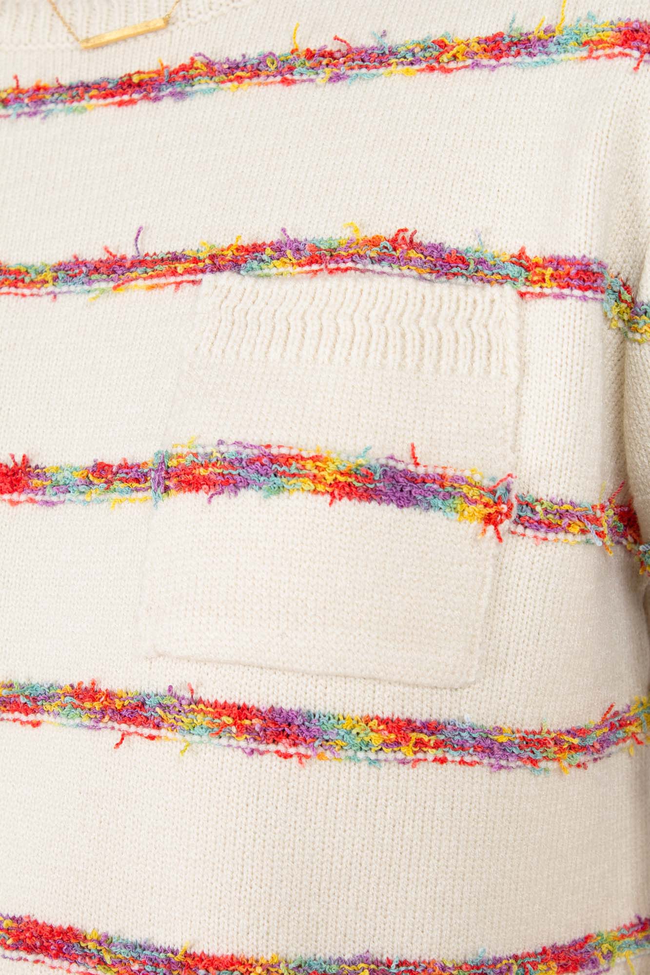 Ivory rainbow striped pocket knit top_4