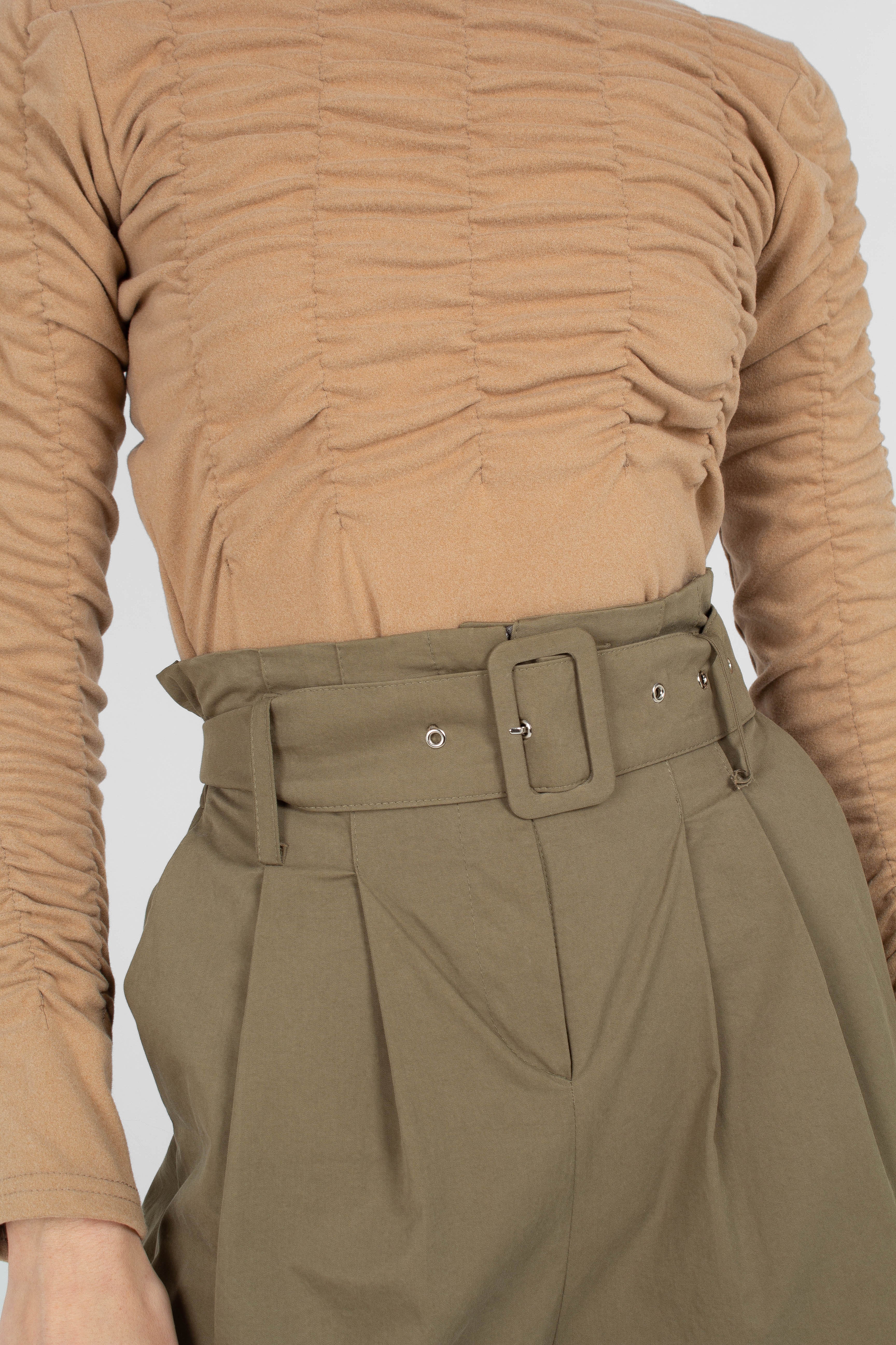 Beige half shirring long sleeved top_2