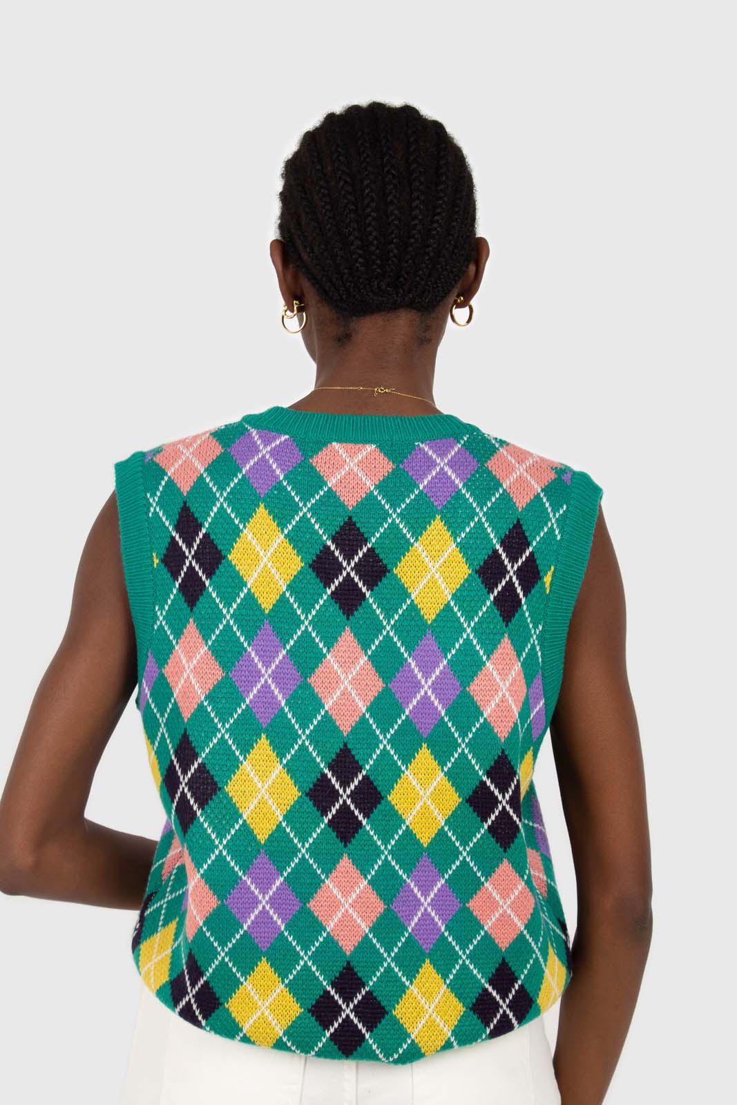 Green multi colored argyle sweater vest_5