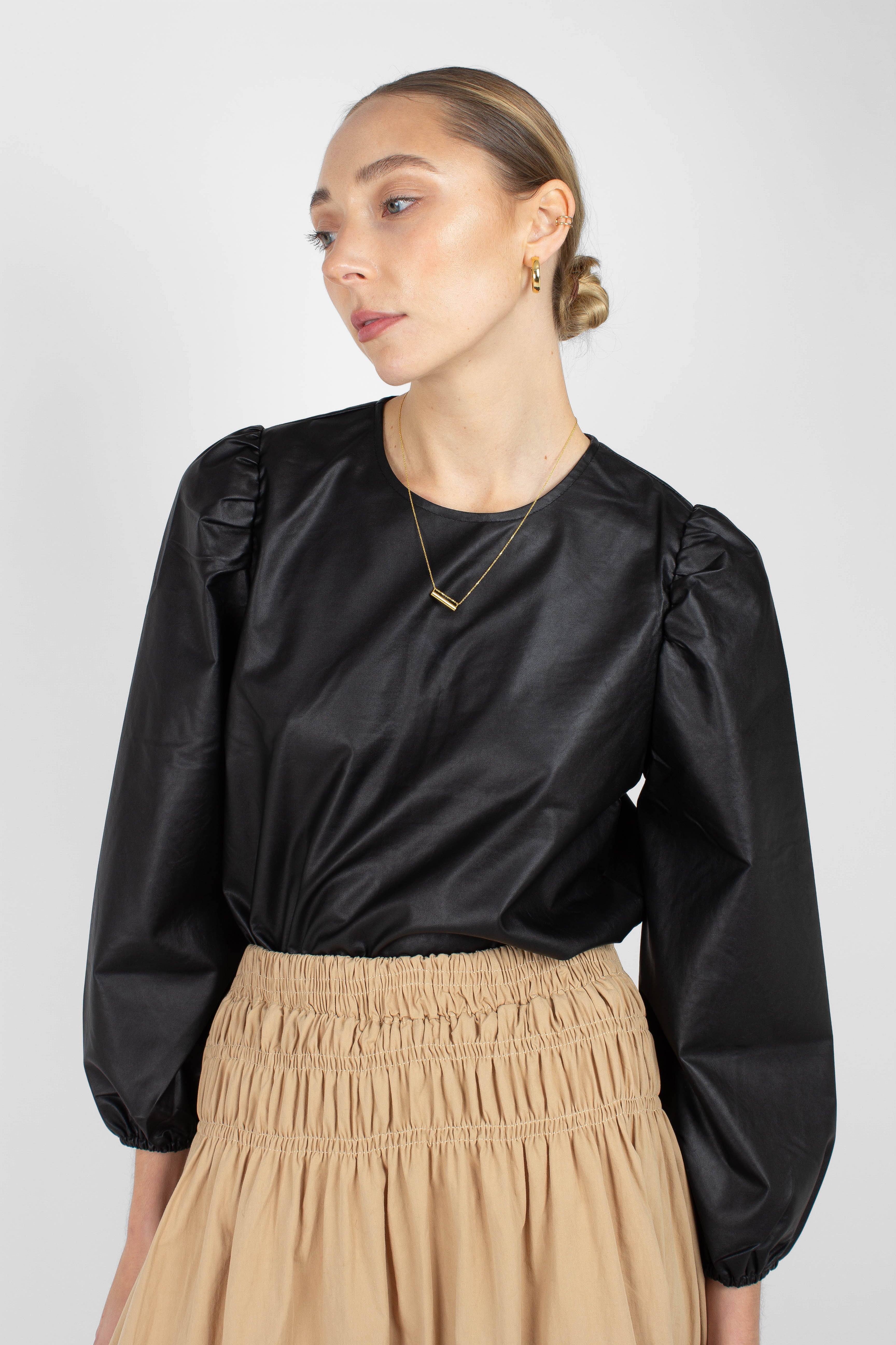 Black glossy faux leather top_1