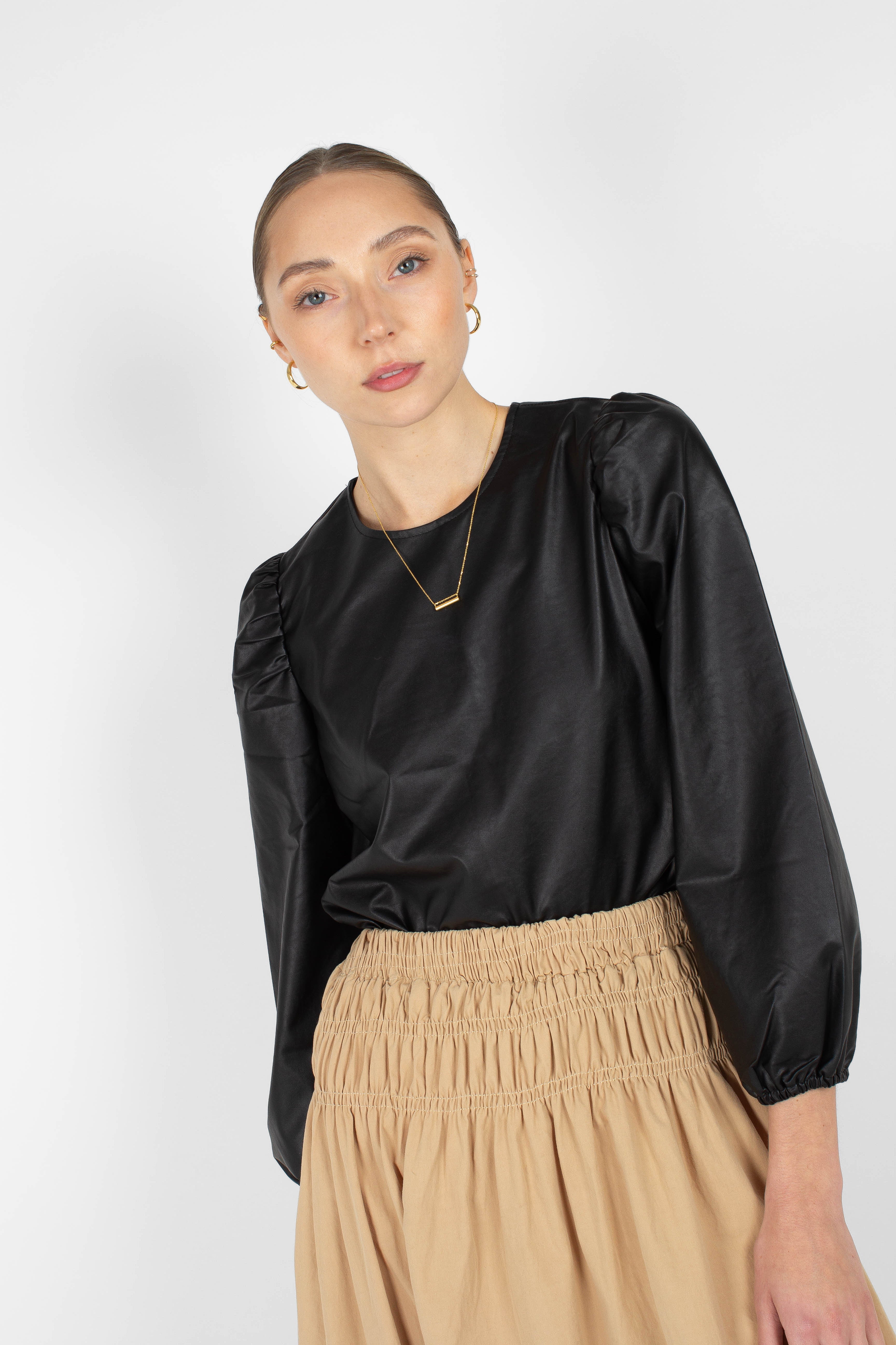 Black glossy faux leather top_5