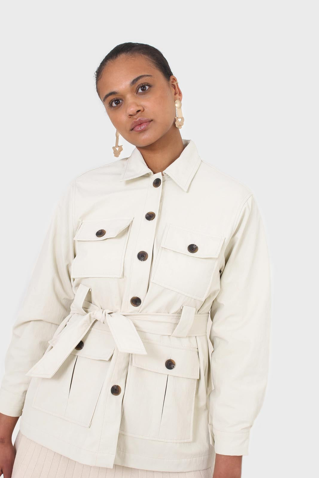 Ivory patch pocket belted safari jacket_1