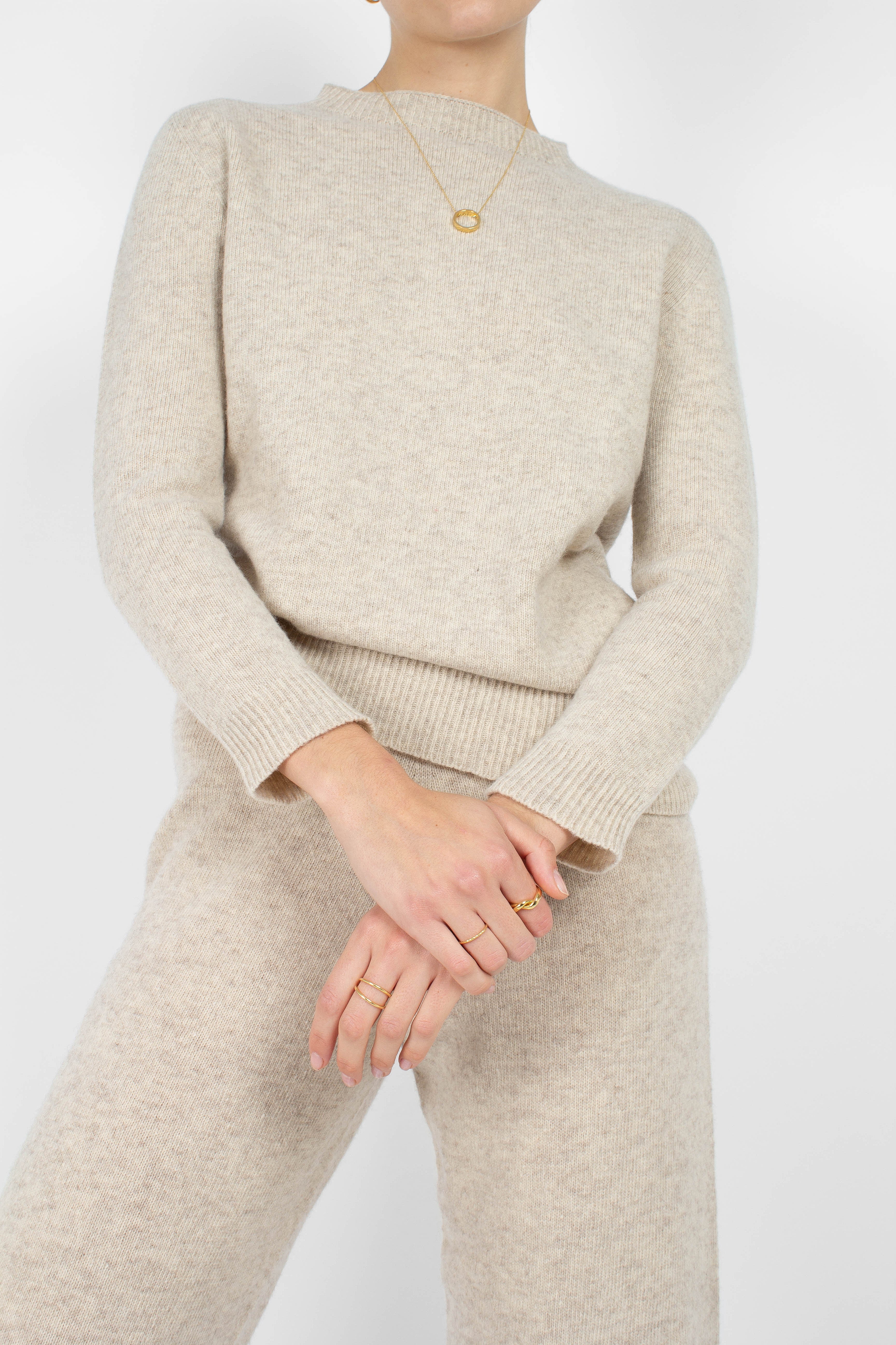 Ivory cashmere wool blend knit trousers_4