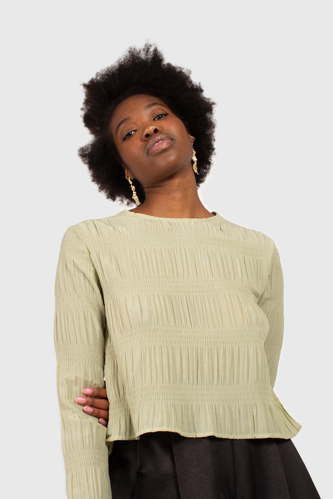 Mint tiered wrinkle long sleeved blouse_6