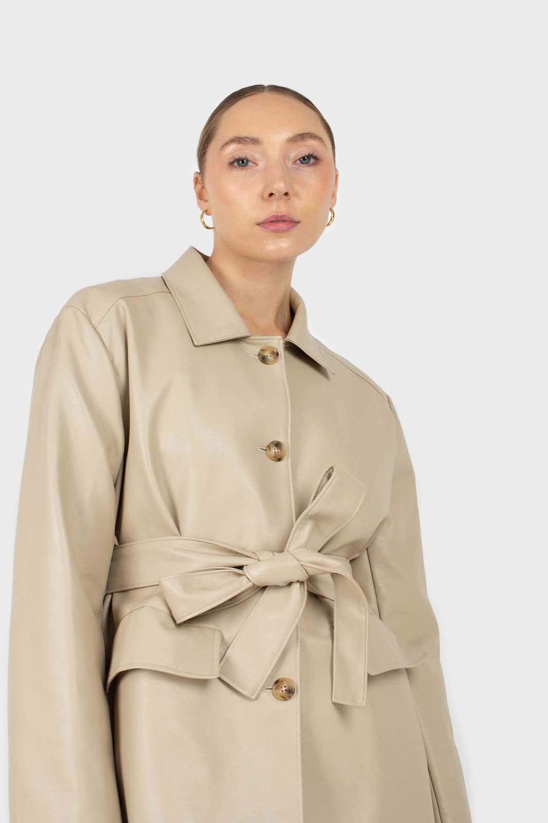 Light beige vegan leather belted jacket_3