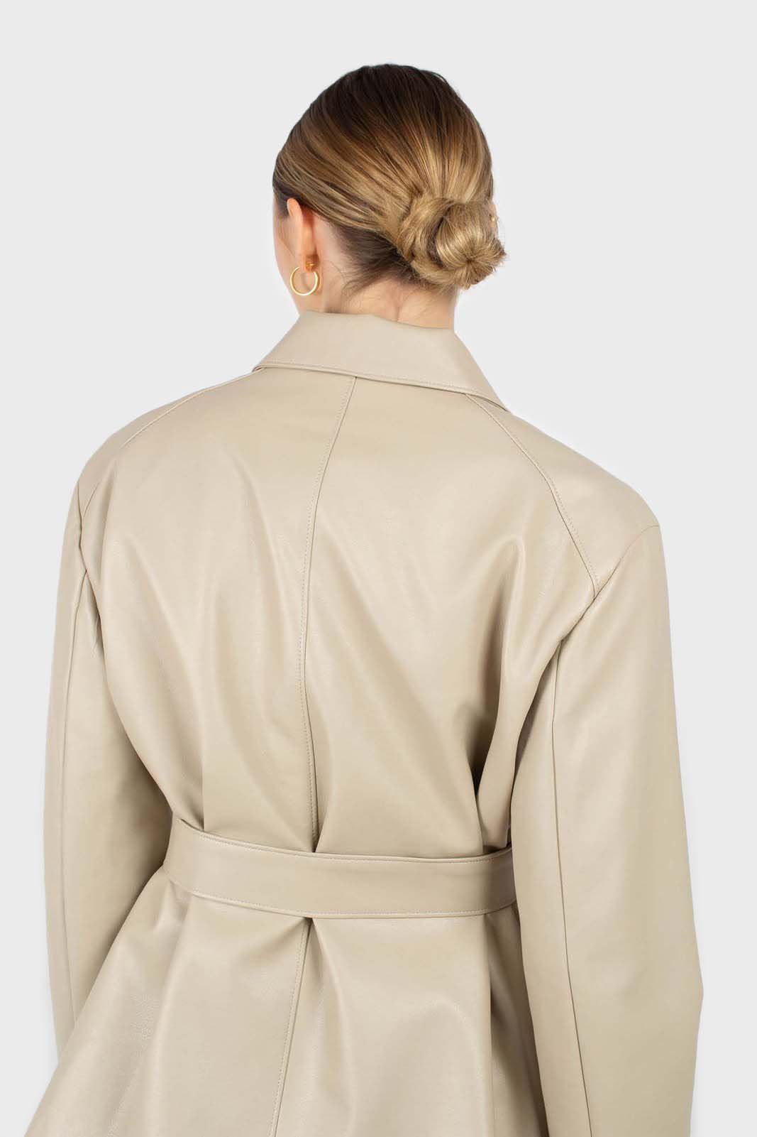 Light beige vegan leather belted jacket_4