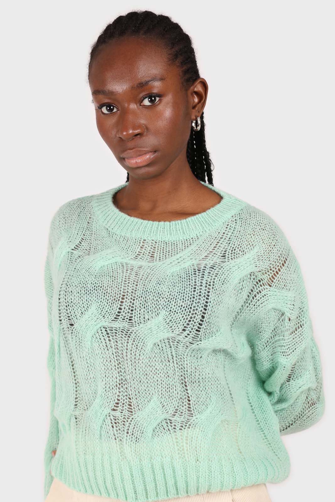 Mint loose cable knit crew neck jumper_3