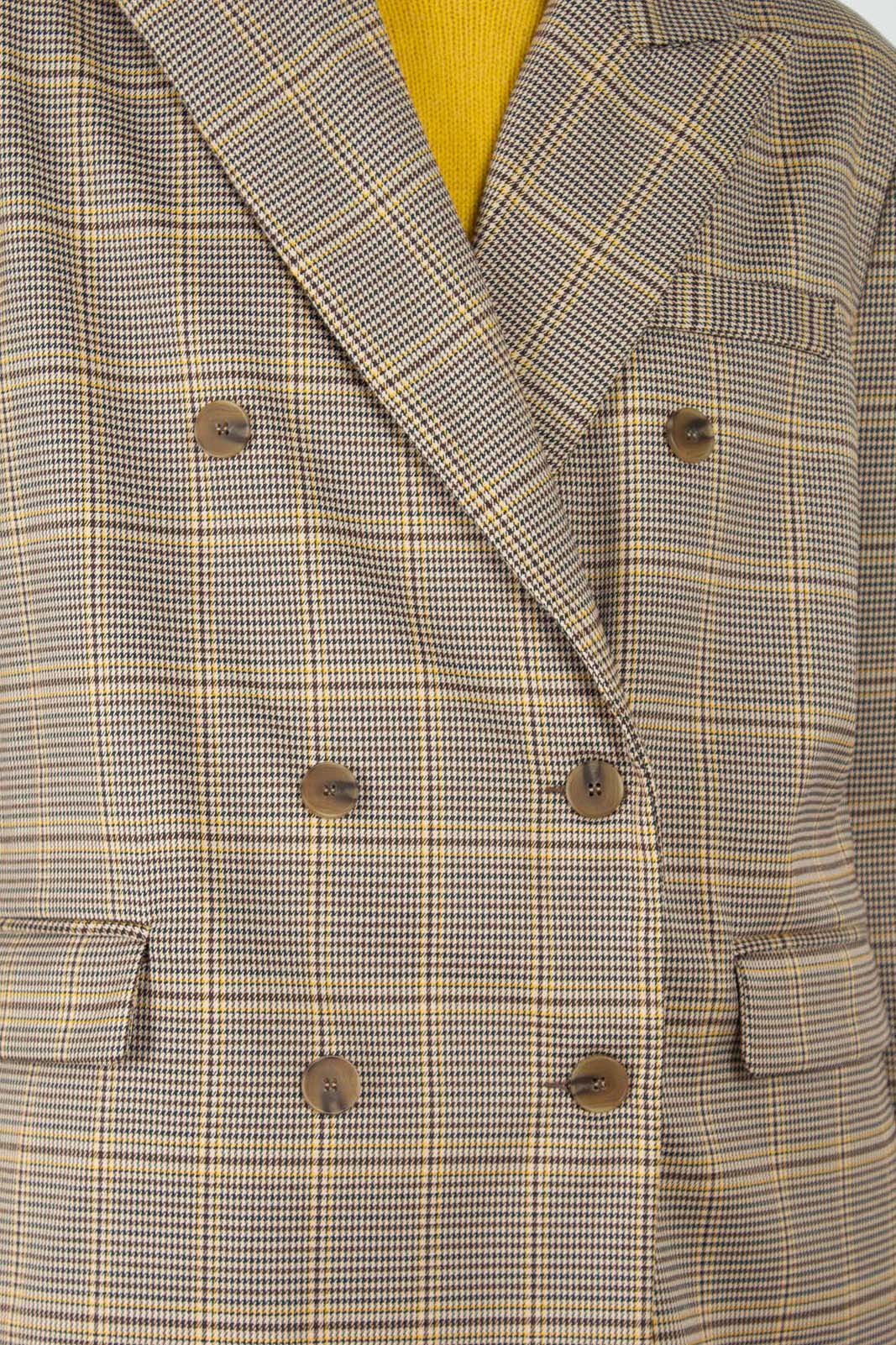 Beige and yellow houndstooth checked oversized blazer_2