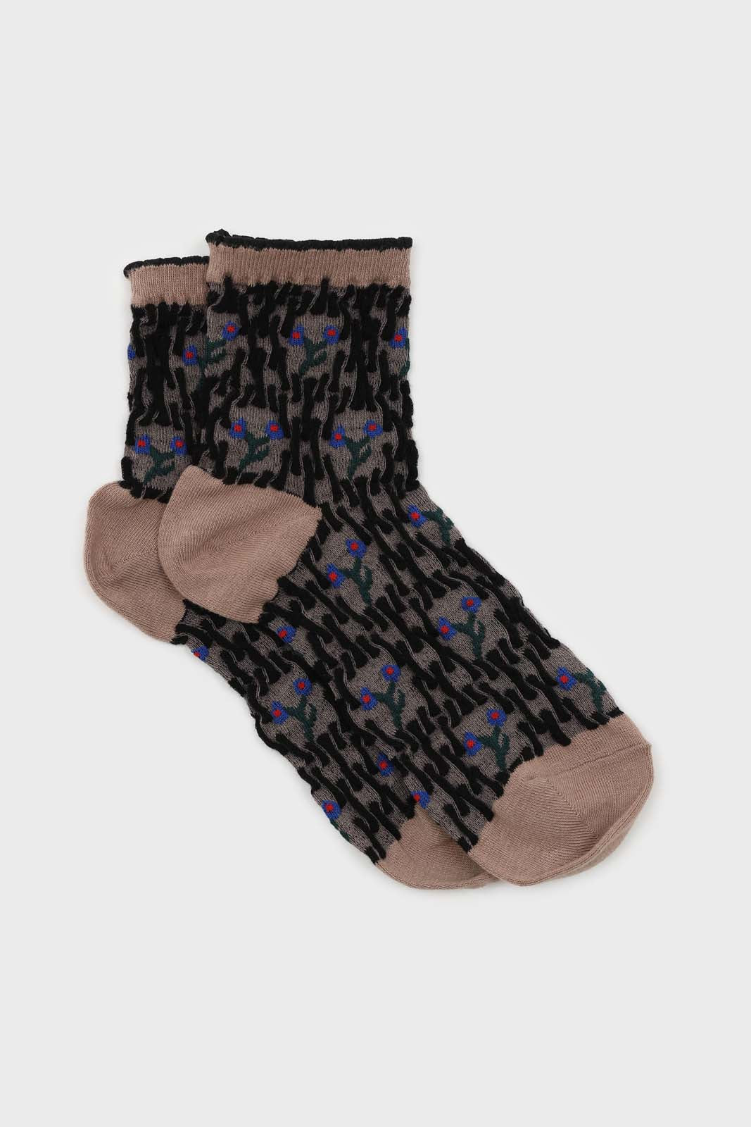 Beige and blue cherry textured socks_1