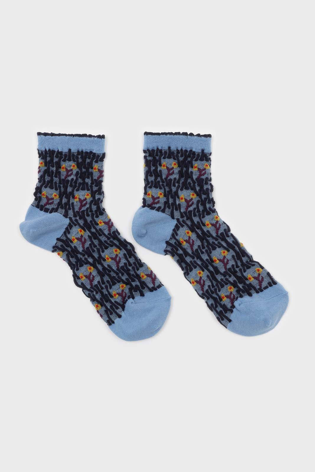 Blue and yellow cherry textured socks_4
