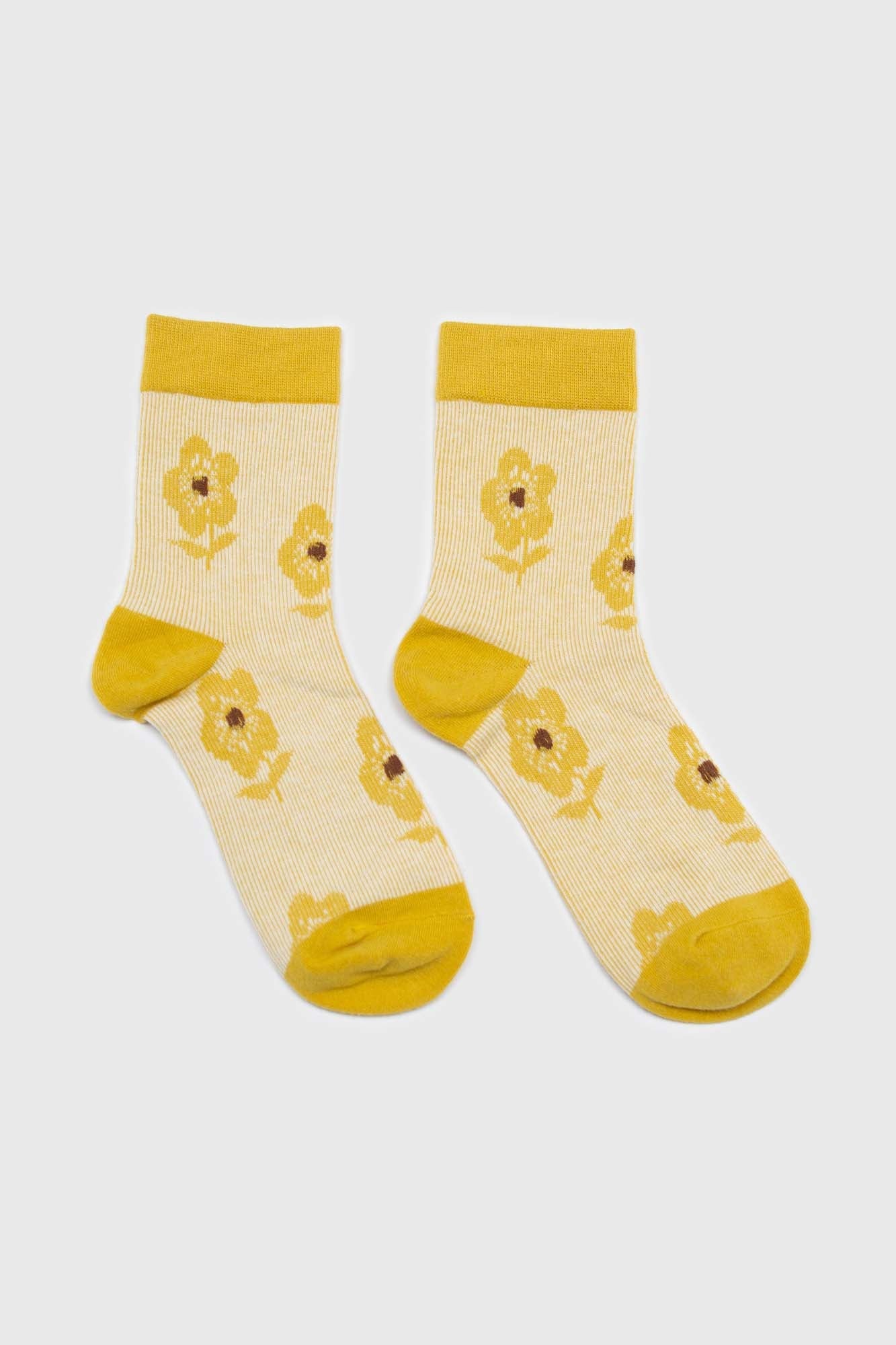 Yellow jacquard flower socks_4