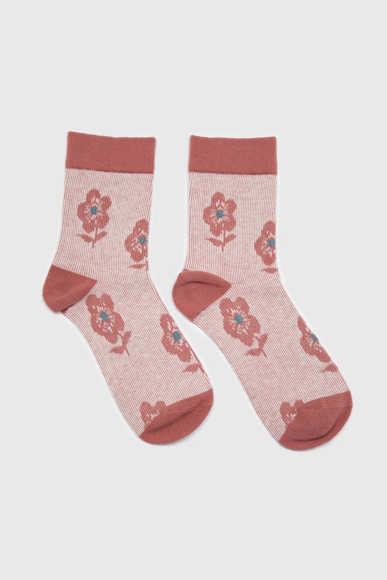 Pink jacquard flower socks_4