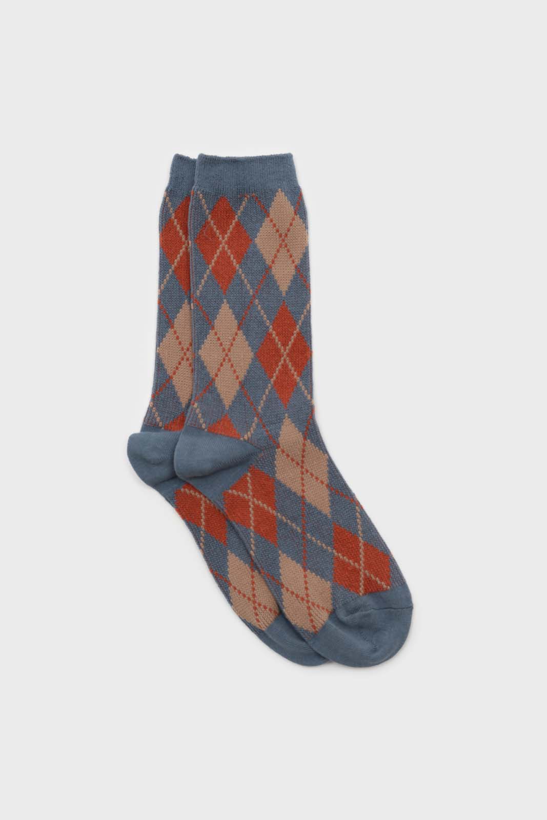 Blue orange and beige argyle socks_1