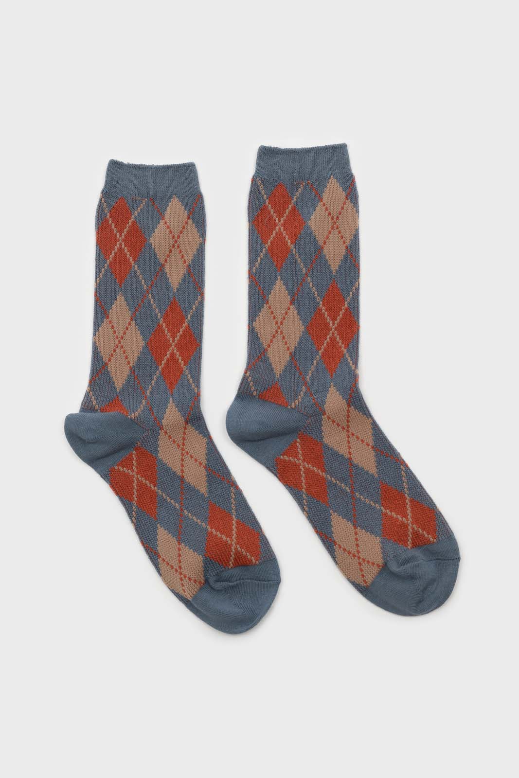 Blue orange and beige argyle socks_3