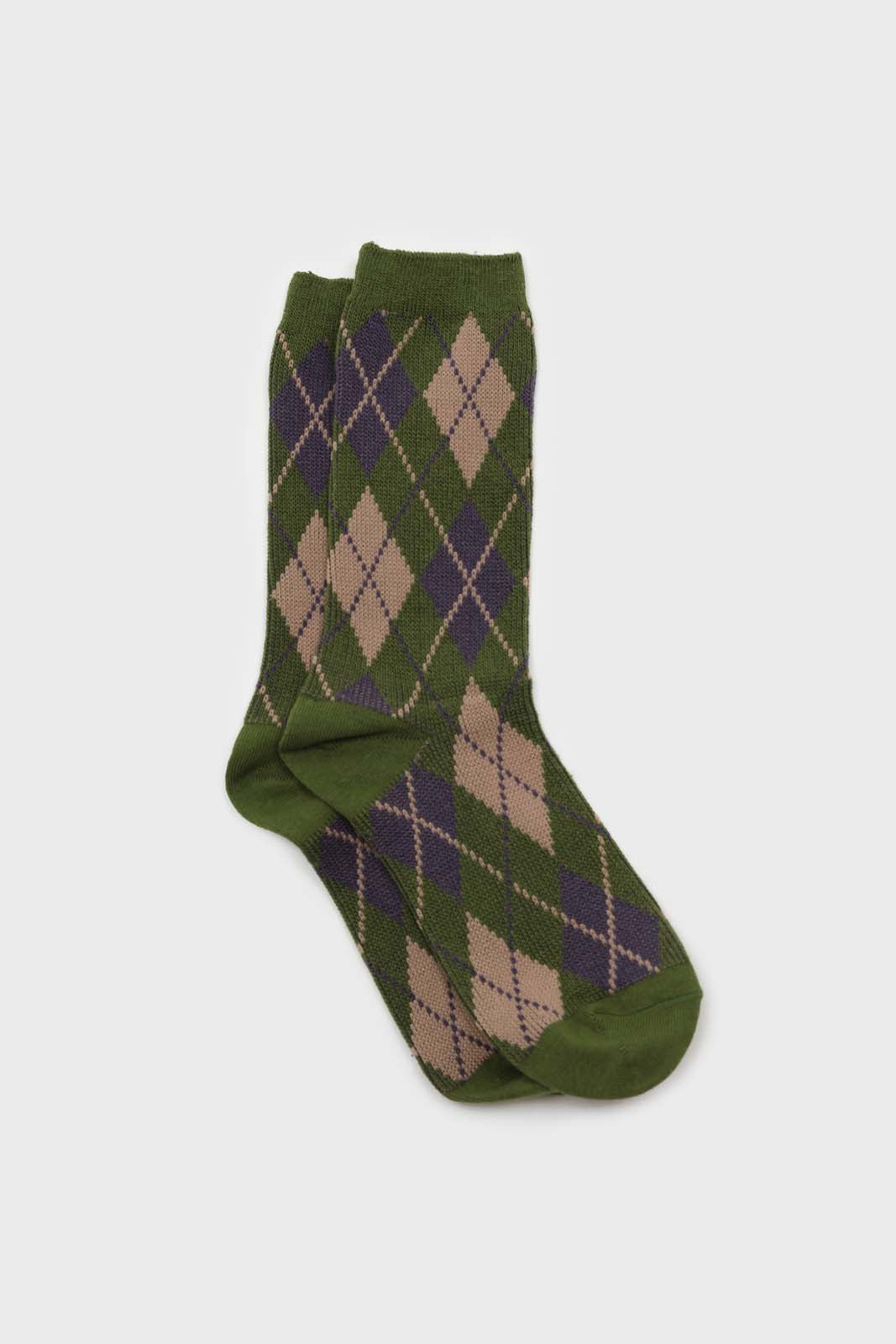 Khaki blue and beige argyle socks_1