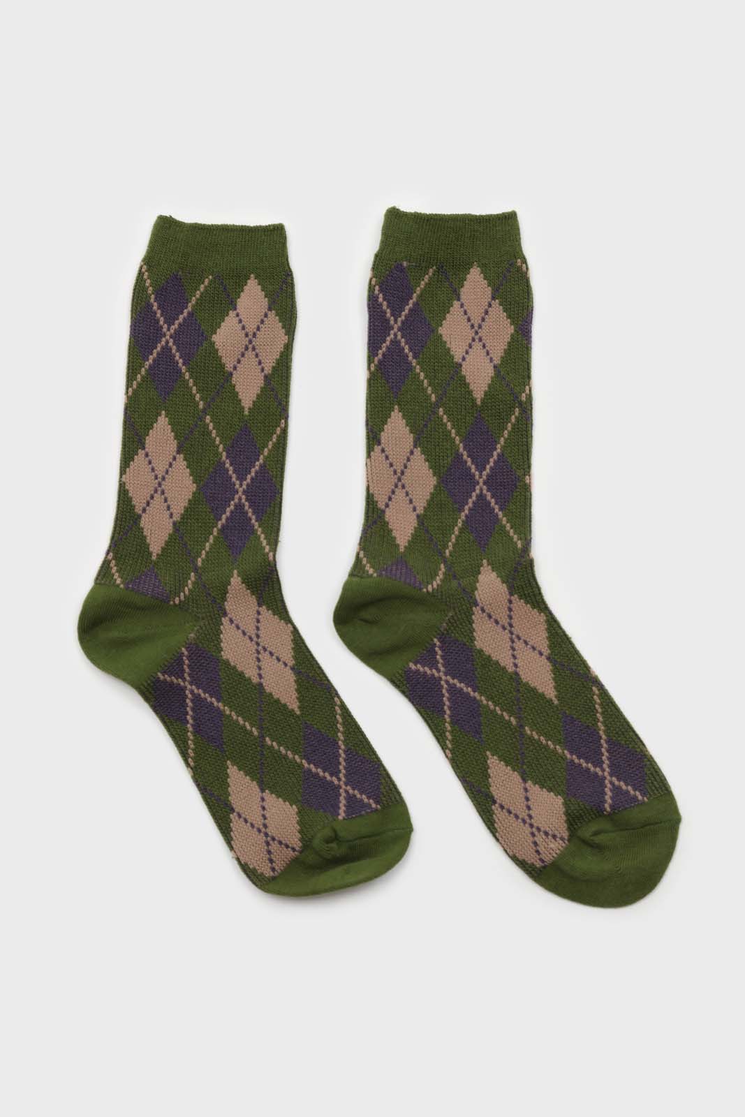 Khaki blue and beige argyle socks_3