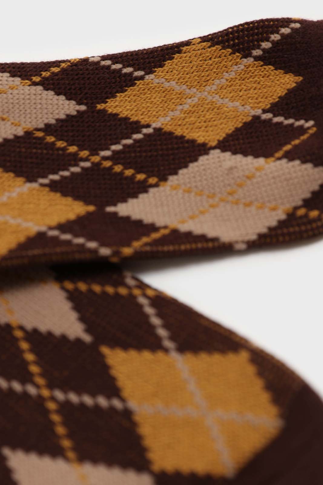 Brown yellow and beige argyle socks_2