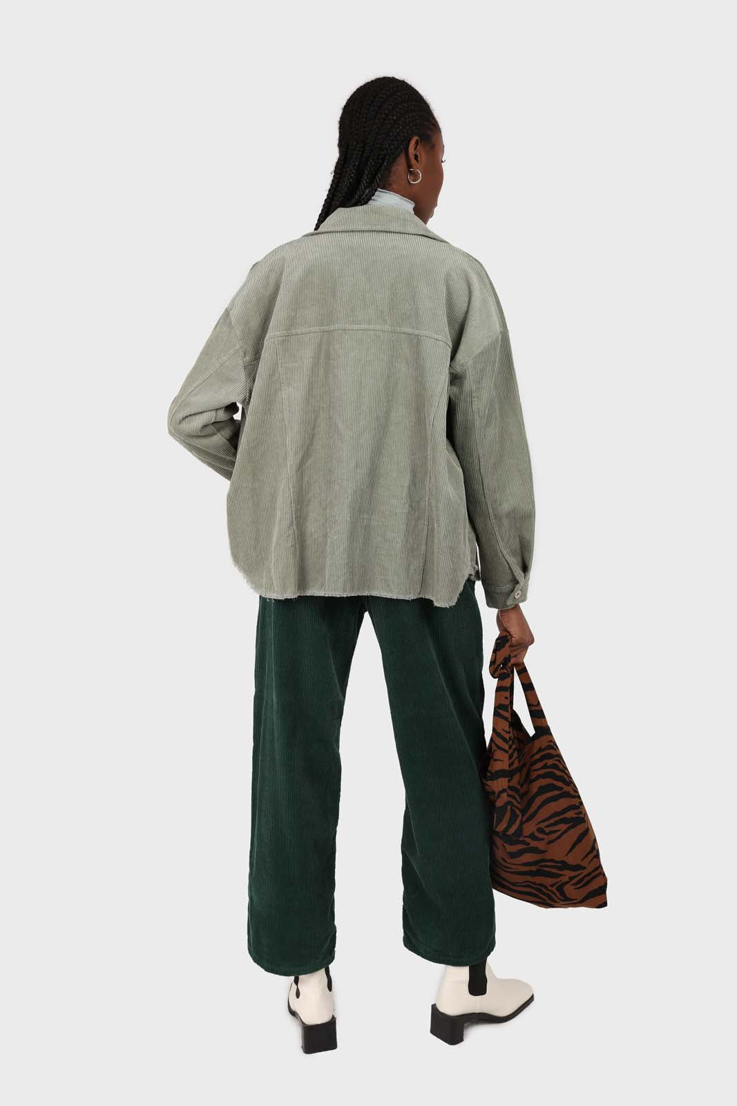 Khaki corduroy patch pocket oversized shirt jacket_2