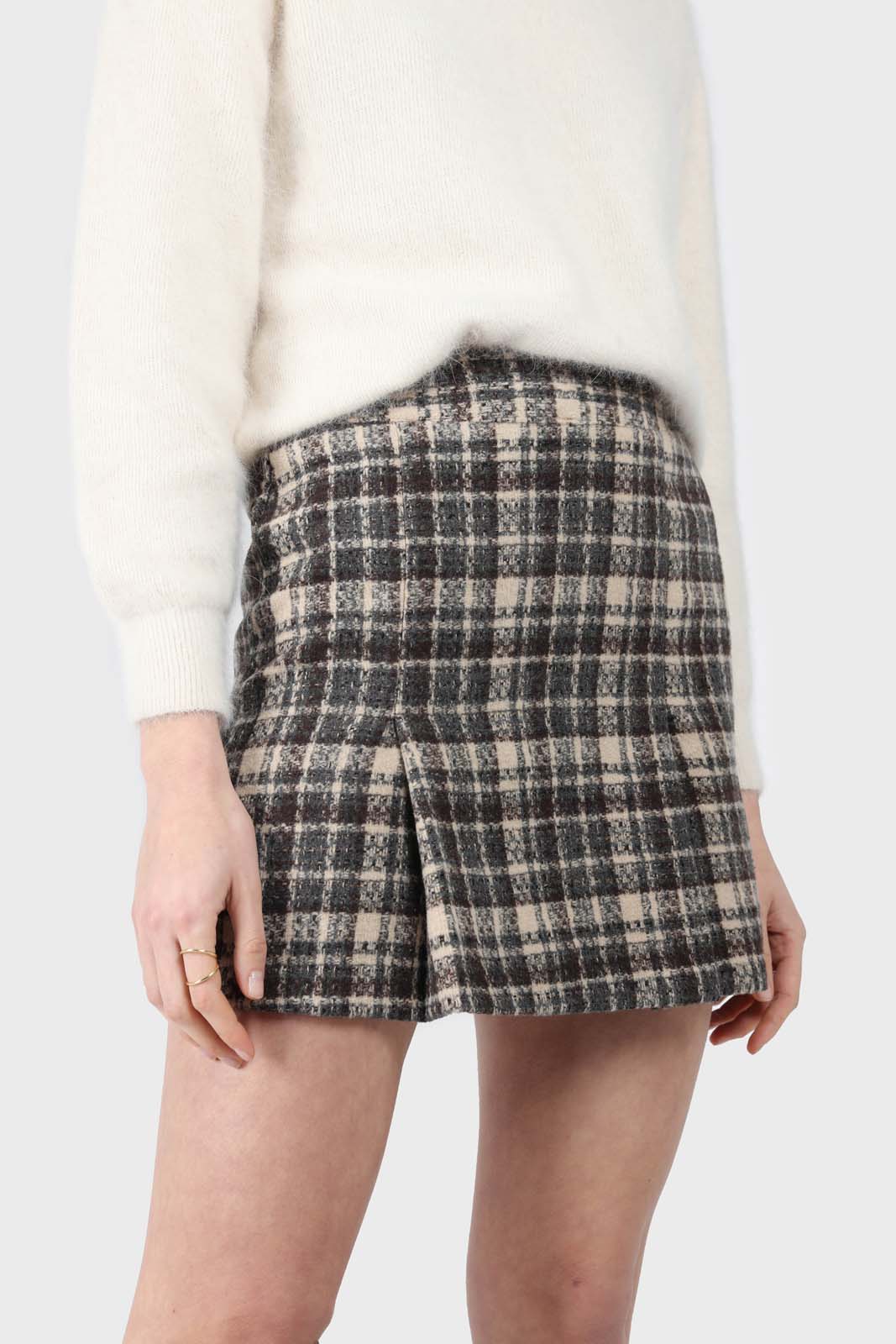 Brown checked mini skirt_1