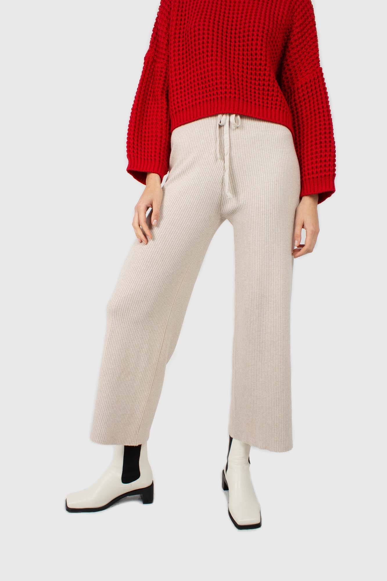 Ivory ribbed loose fit knit trousers_1