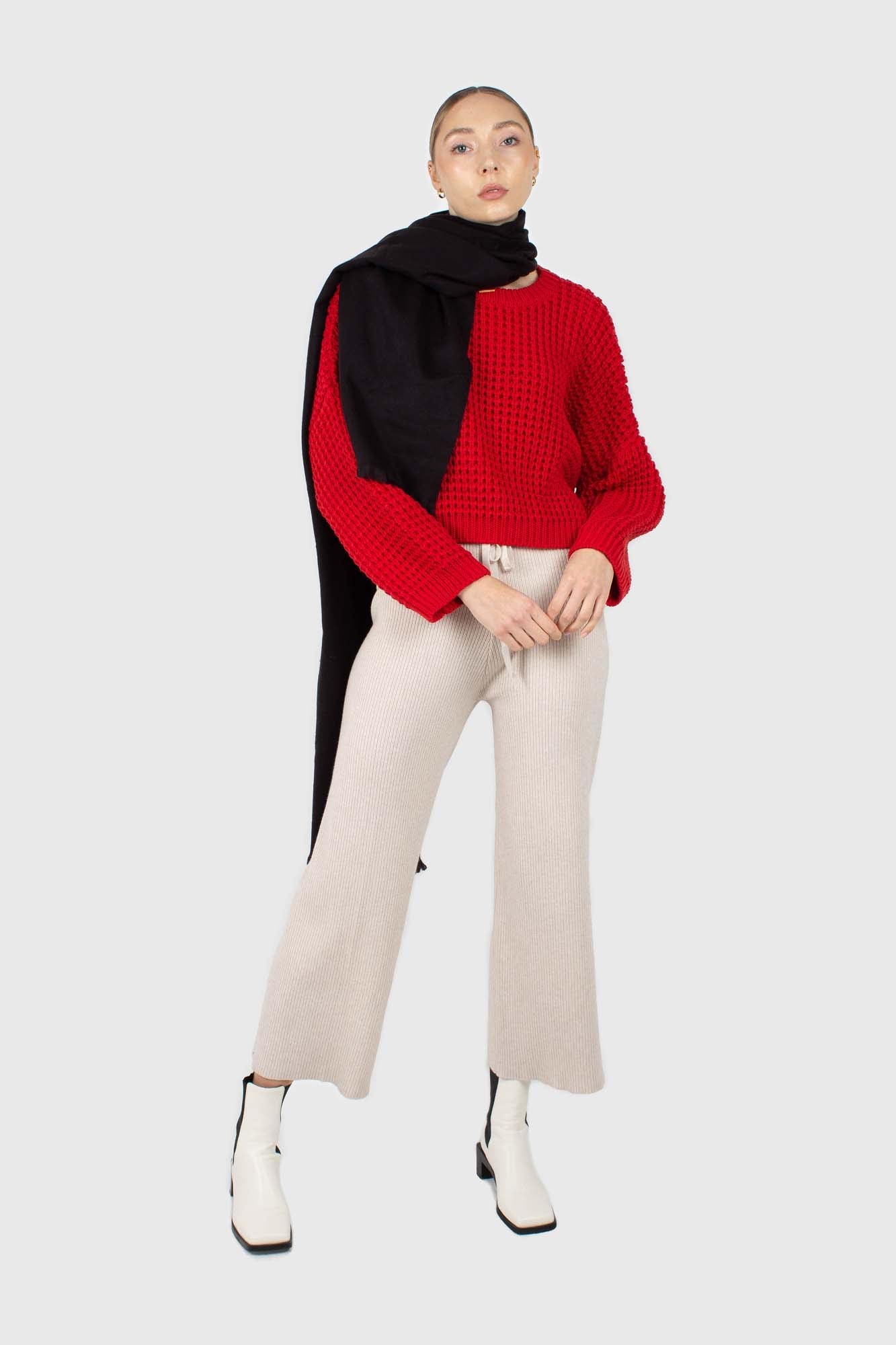 Ivory ribbed loose fit knit trousers_4