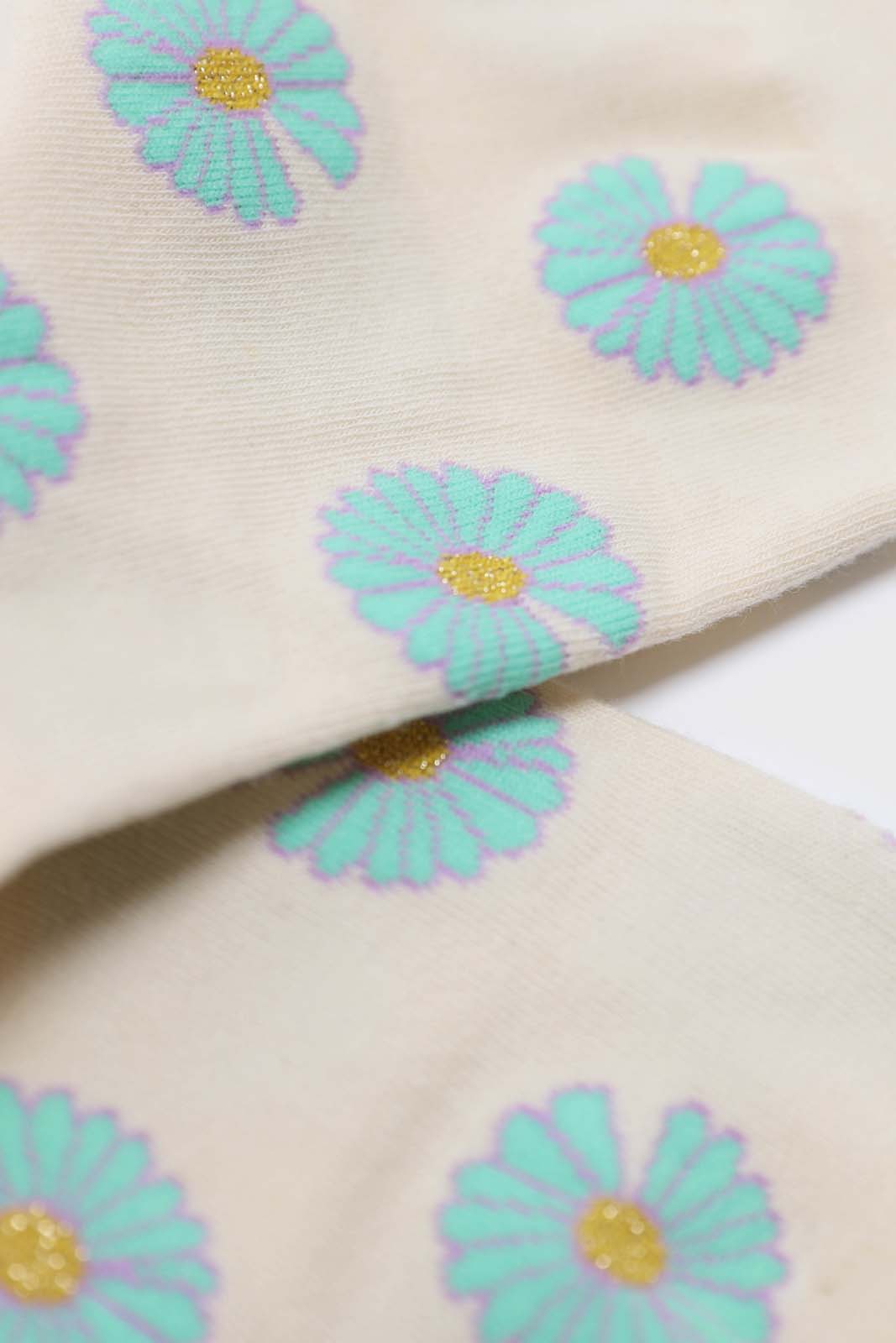 Ivory and mint daisy print socks_2