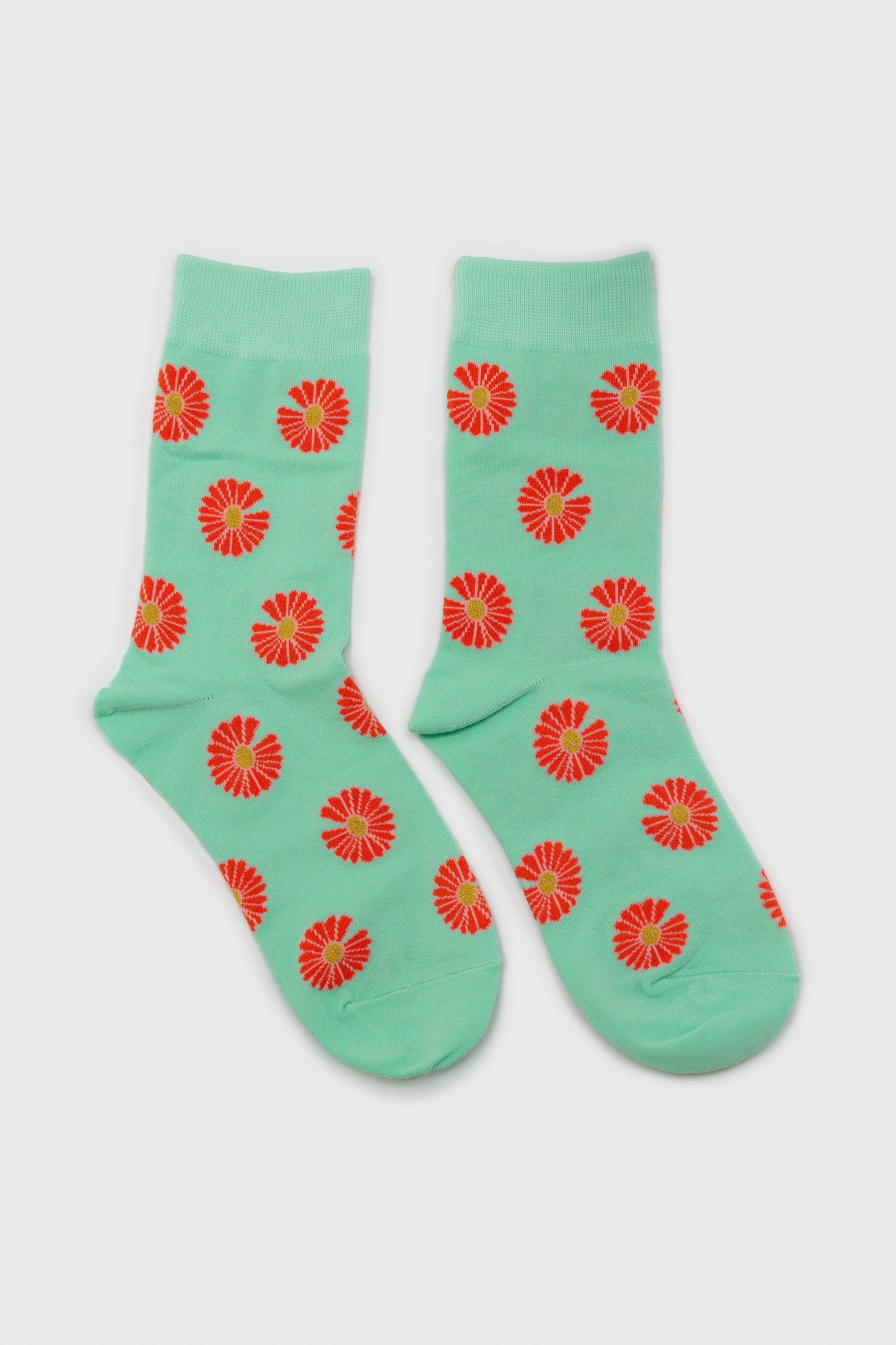 Mint and orange daisy print socks_4