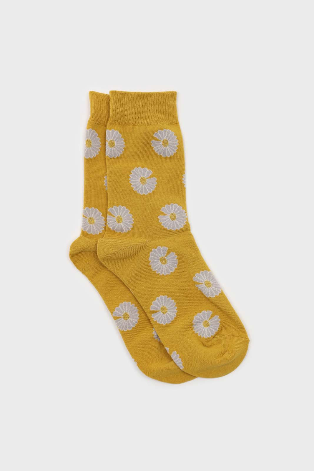 Mustard and grey daisy print socks_1