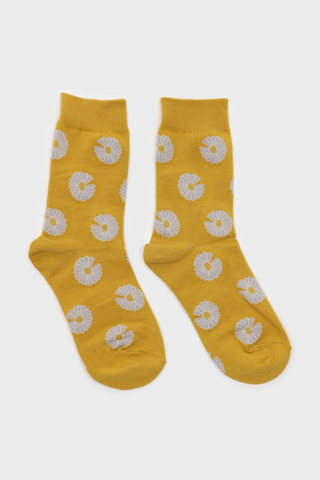 Mustard and grey daisy print socks_4