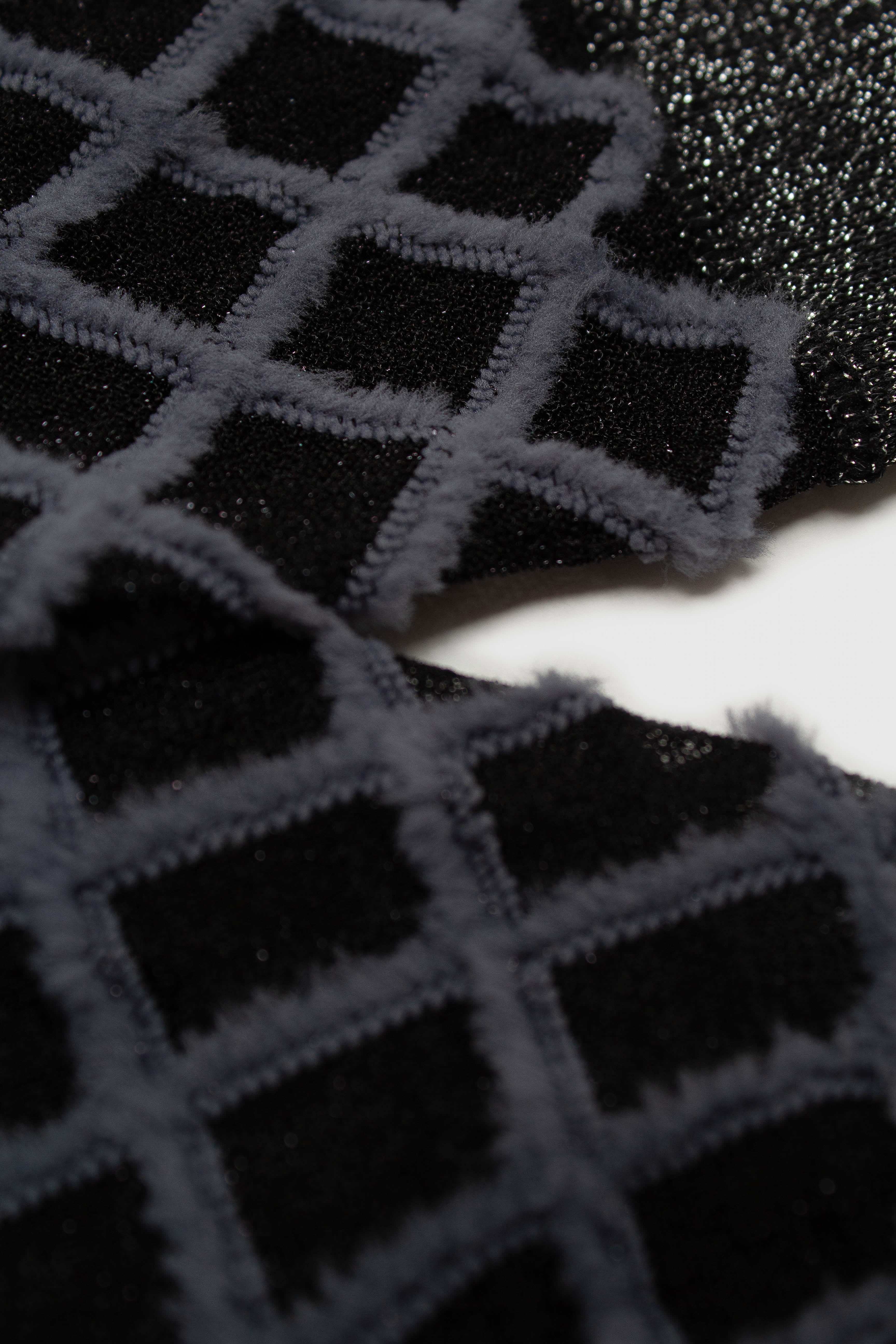 Grey fuzzy diamond metallic socks_2