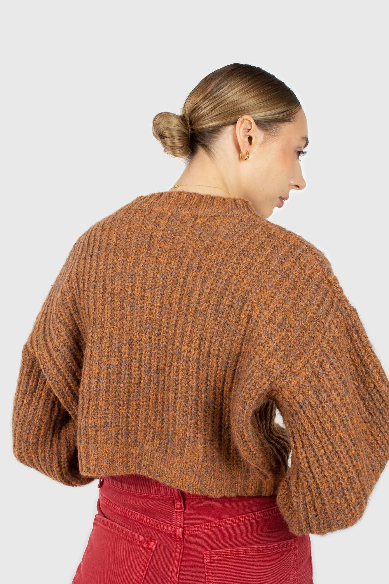 Brown flecked chunky knit cropped jumper_2