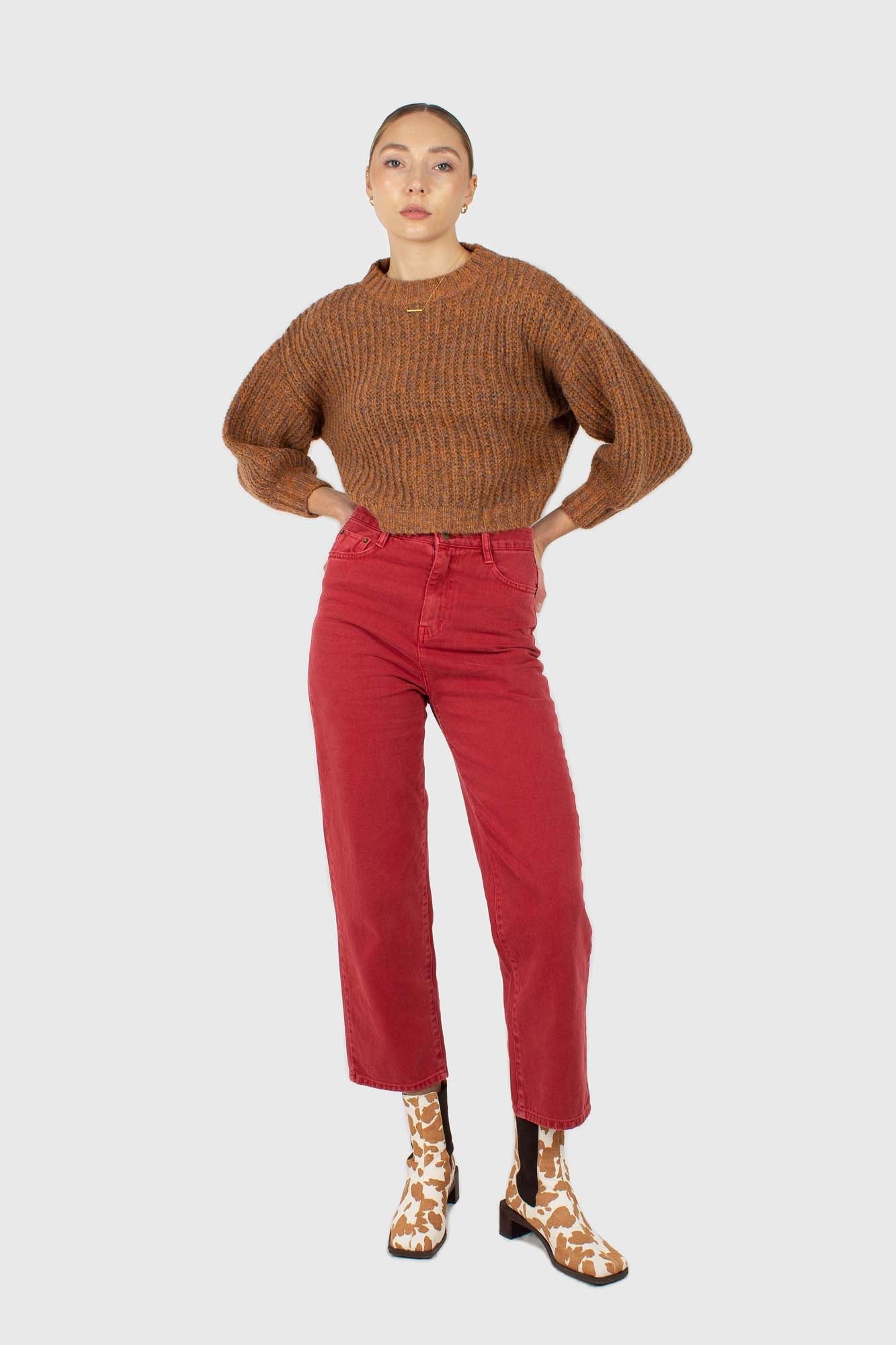 Brown flecked chunky knit cropped jumper_3