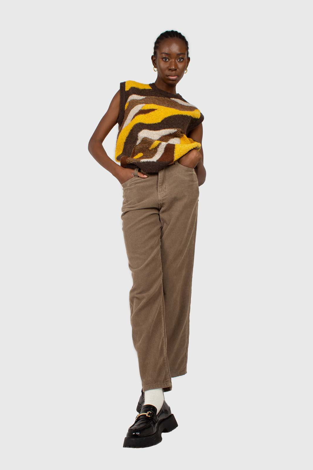 Beige corduroy loose fit trousers - 812_4