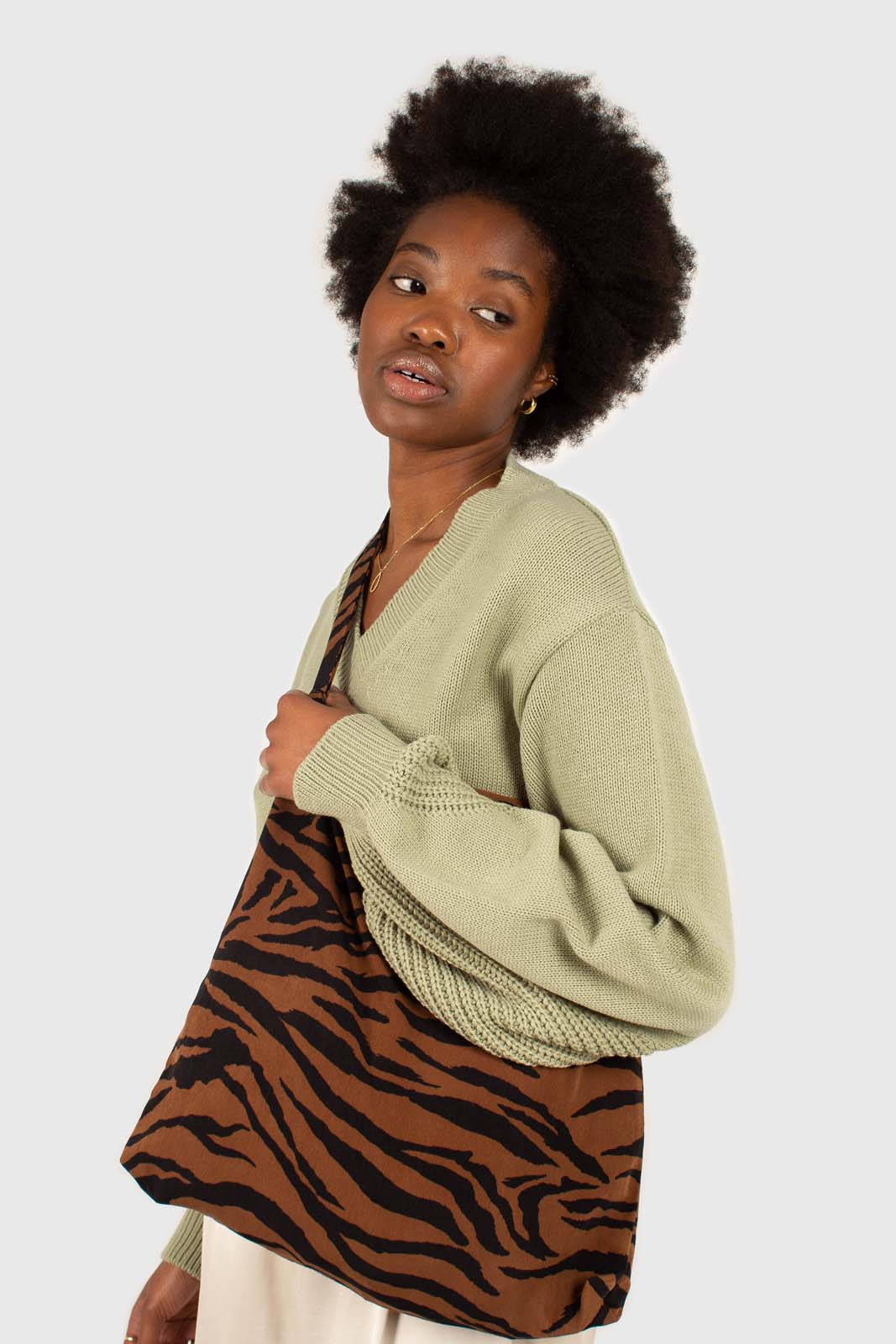 Brown and black zebra print tie strap tote_1