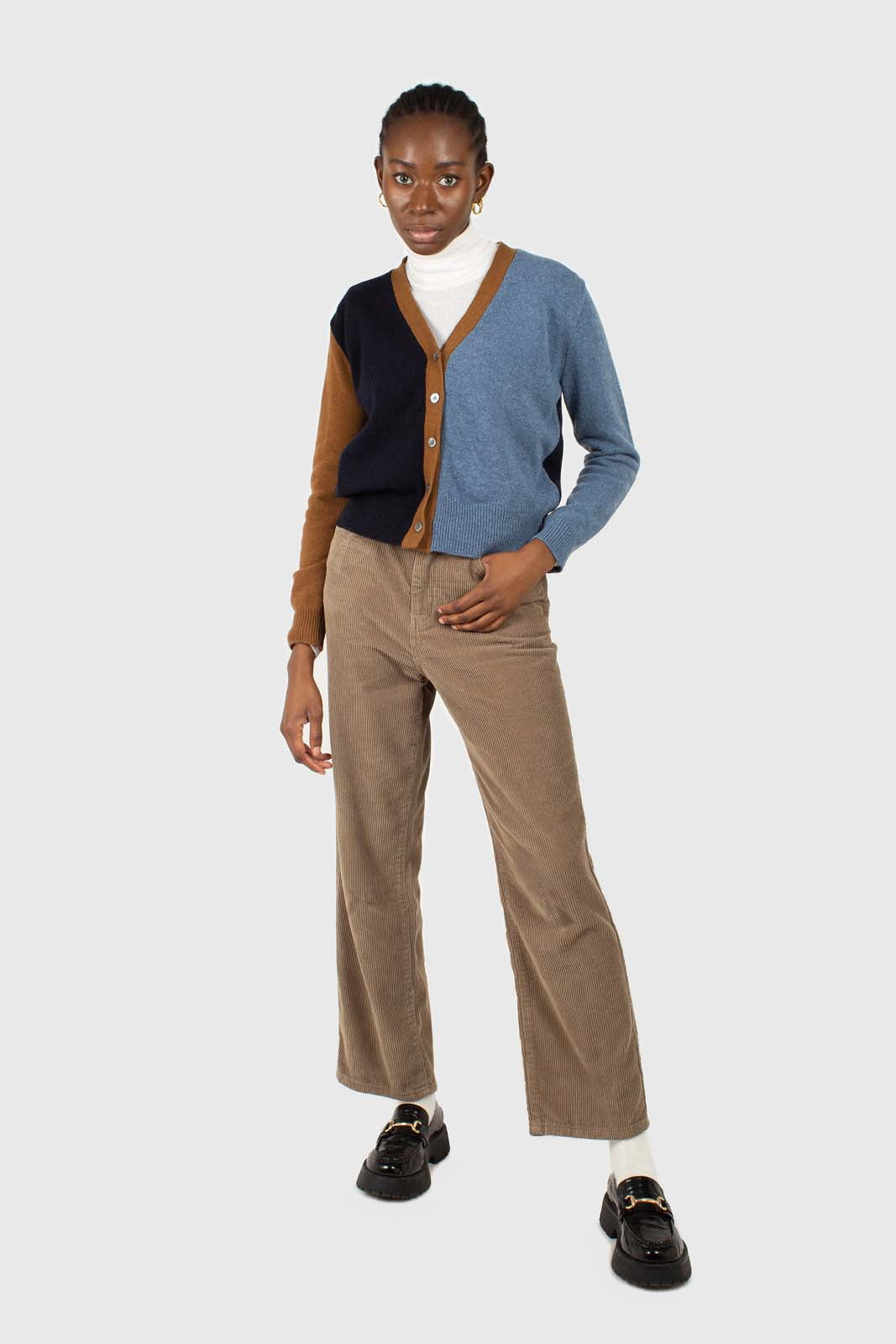 Blue and mustard colorblock wool blend cardigan_8