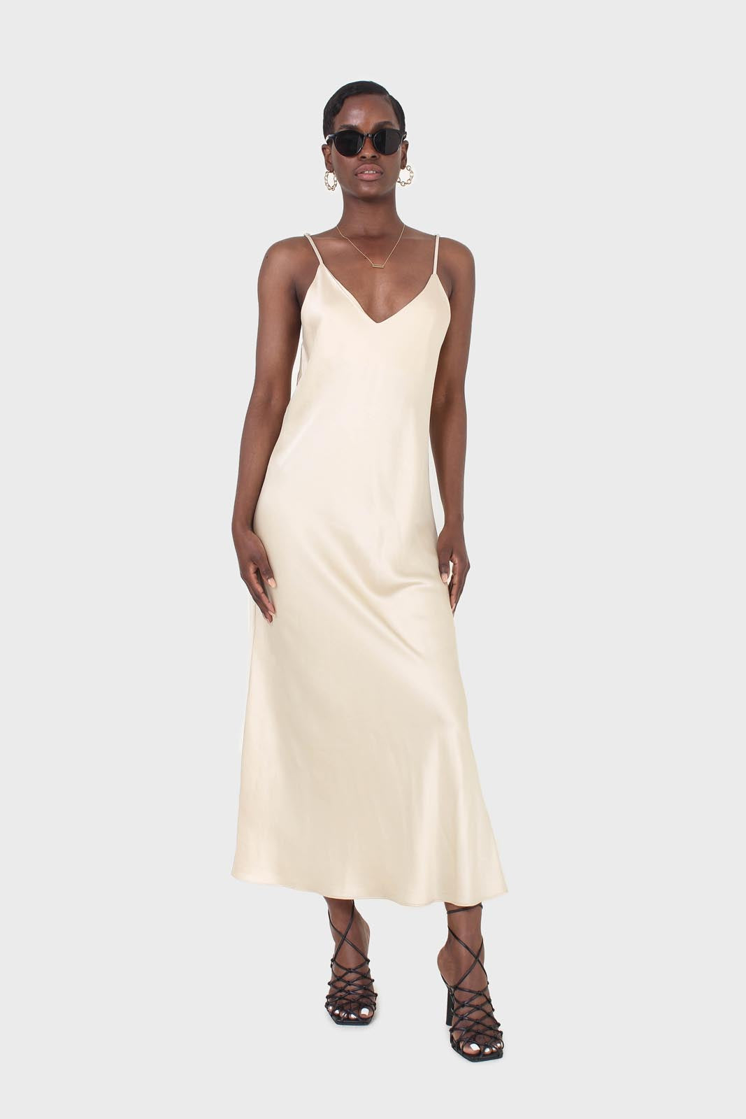Cream silky spaghetti strap slip dress_1