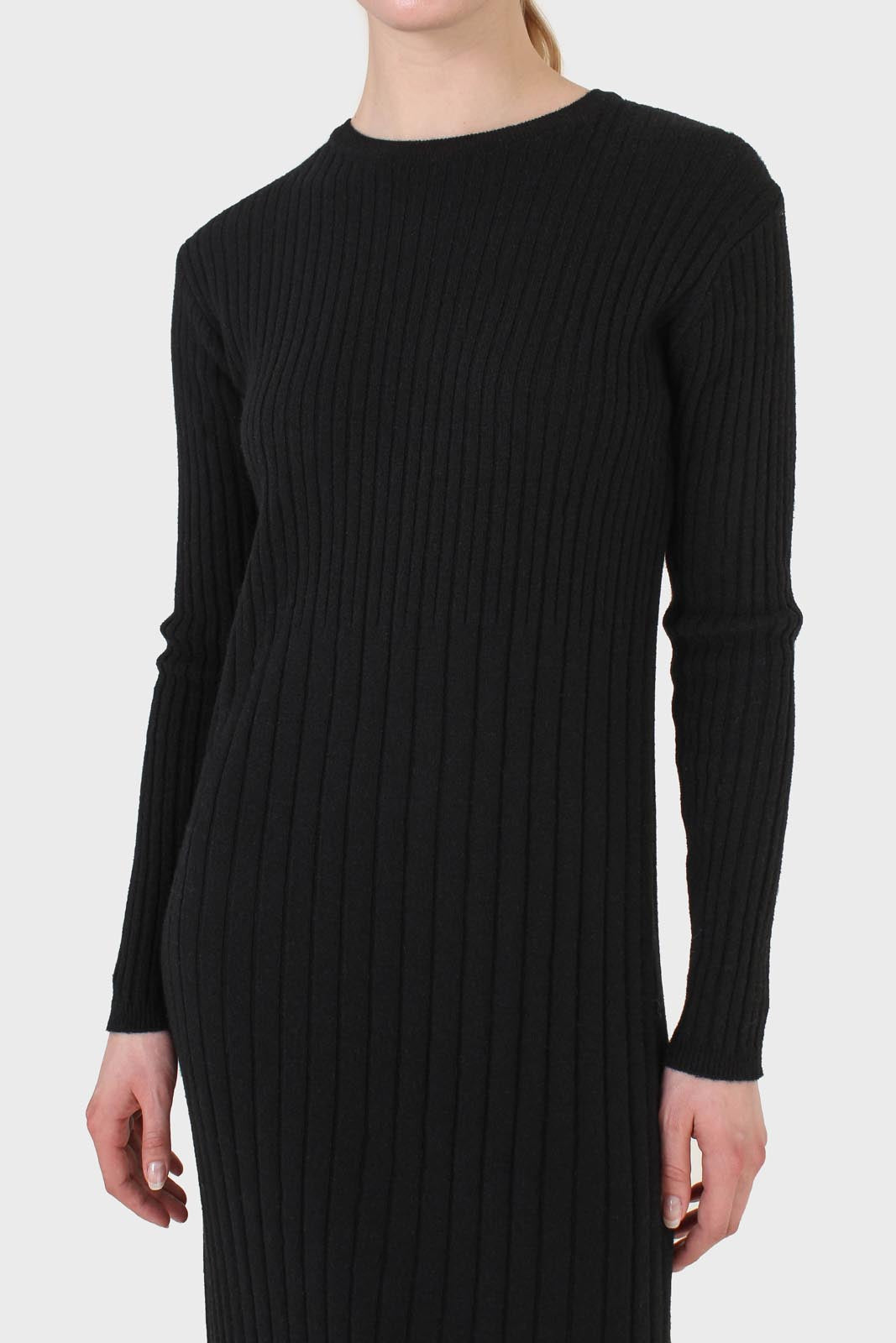 Black large ribbed wool blend midi dress_7
