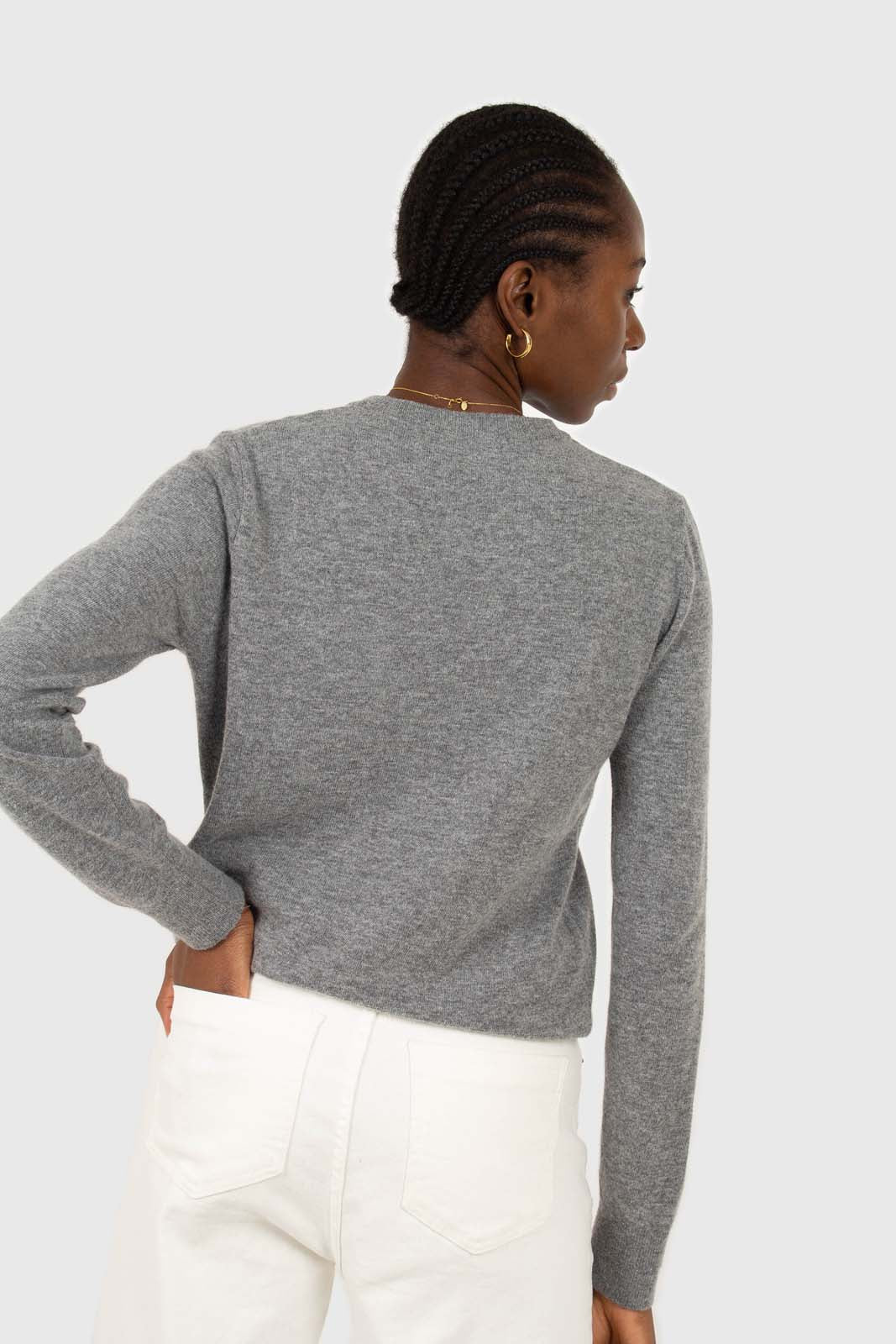 Grey cashmere blend crew neck knit top_4