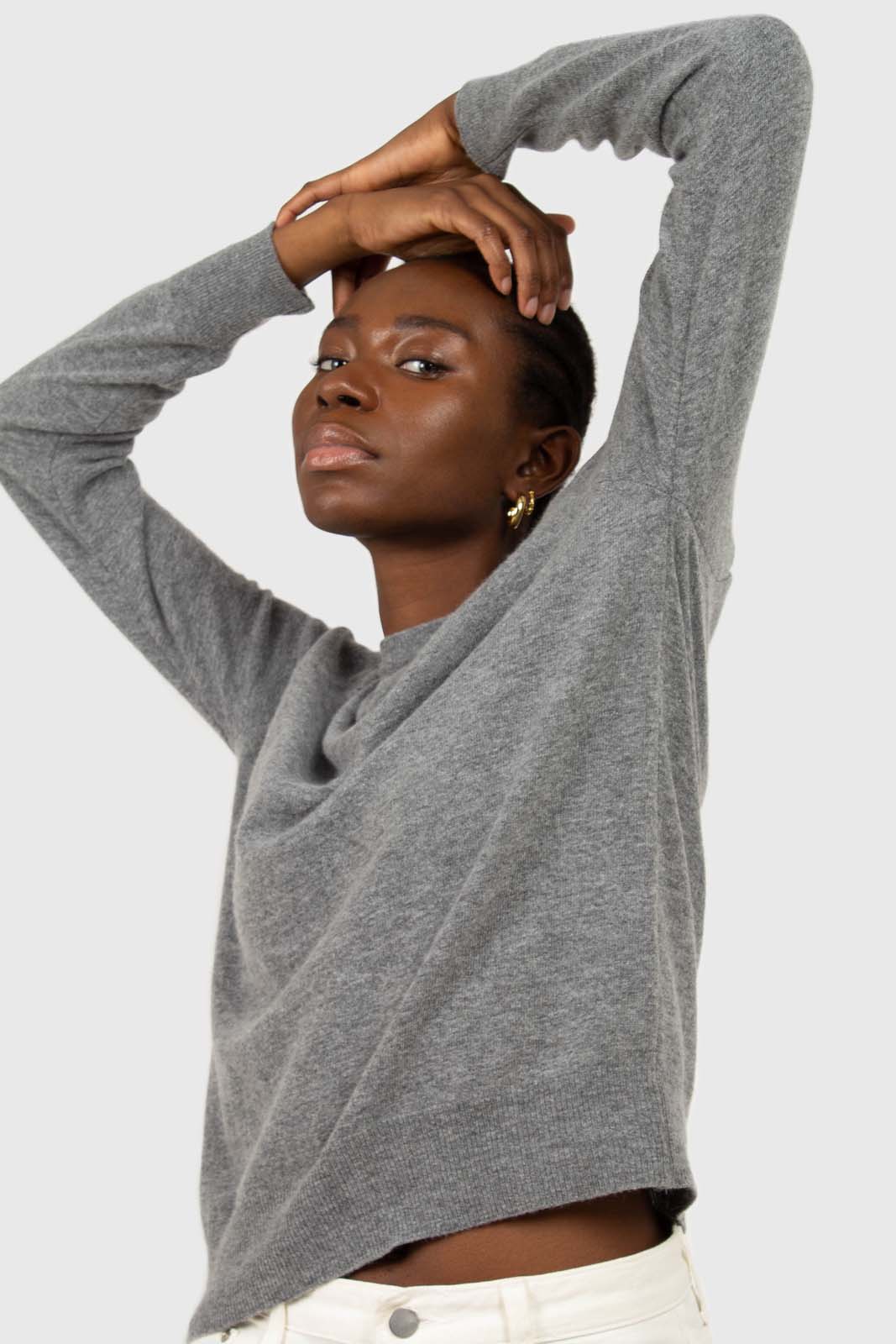 Grey cashmere blend crew neck knit top_6