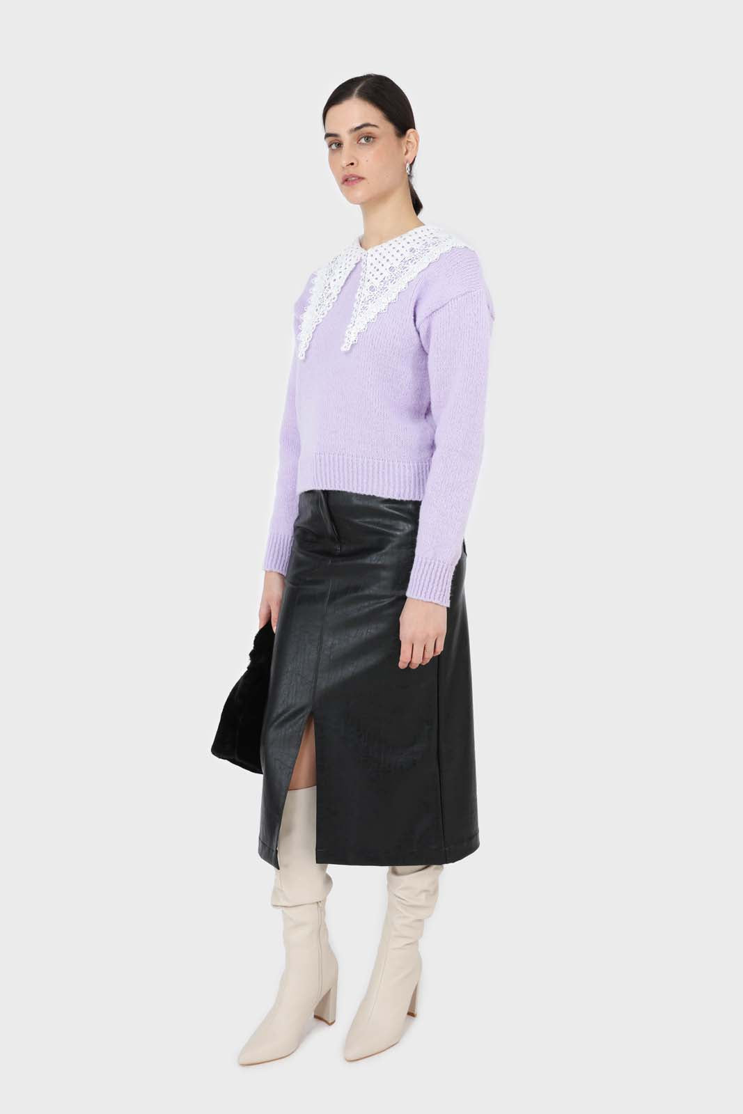 Black vegan leather midi skirt_2