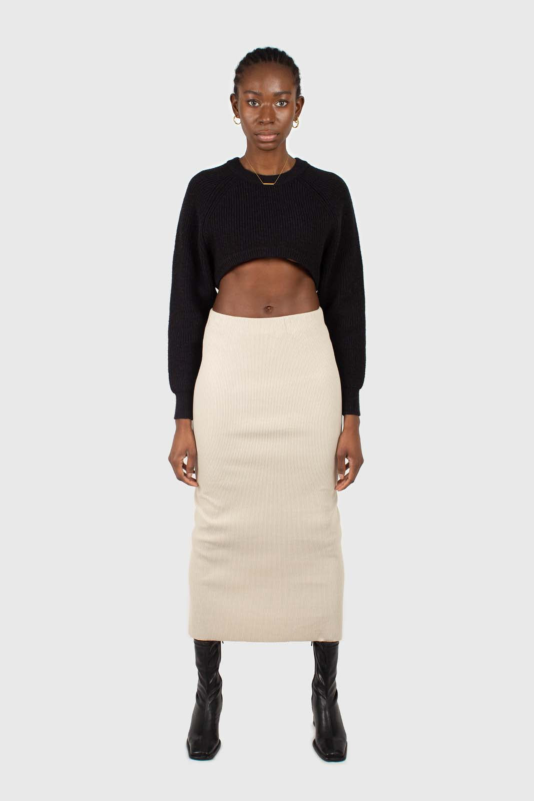 Black wool blend cropped knit jumper_2