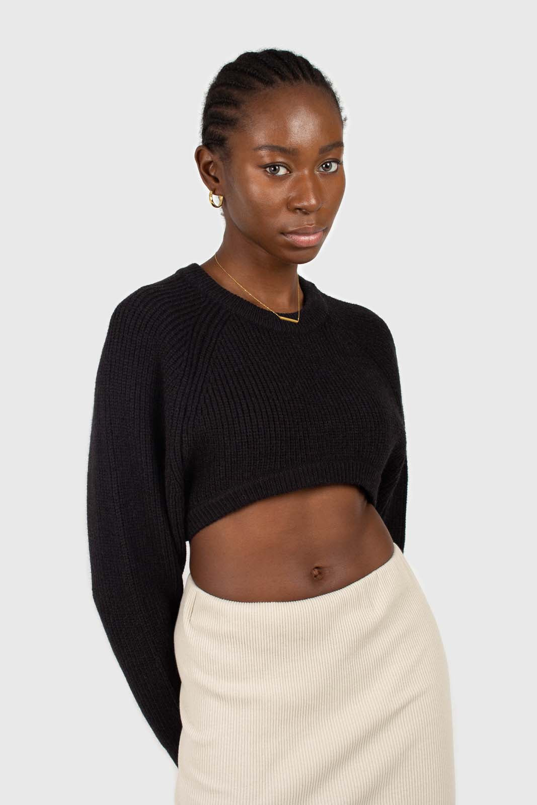 Black wool blend cropped knit jumper_1