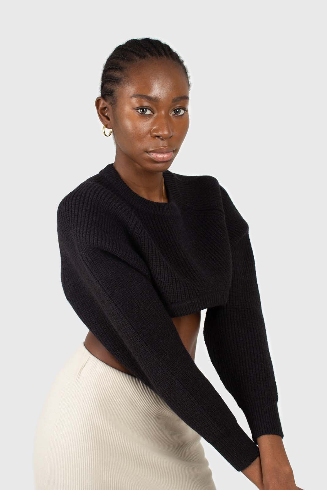 Black wool blend cropped knit jumper_3