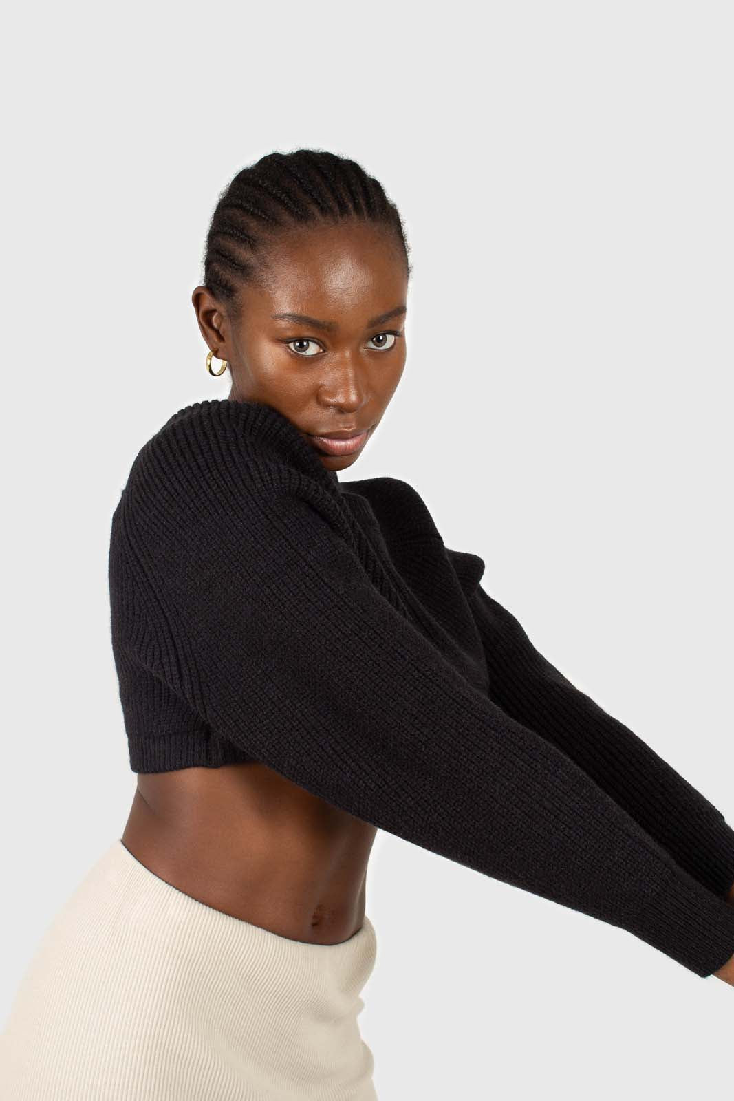 Black wool blend cropped knit jumper_5