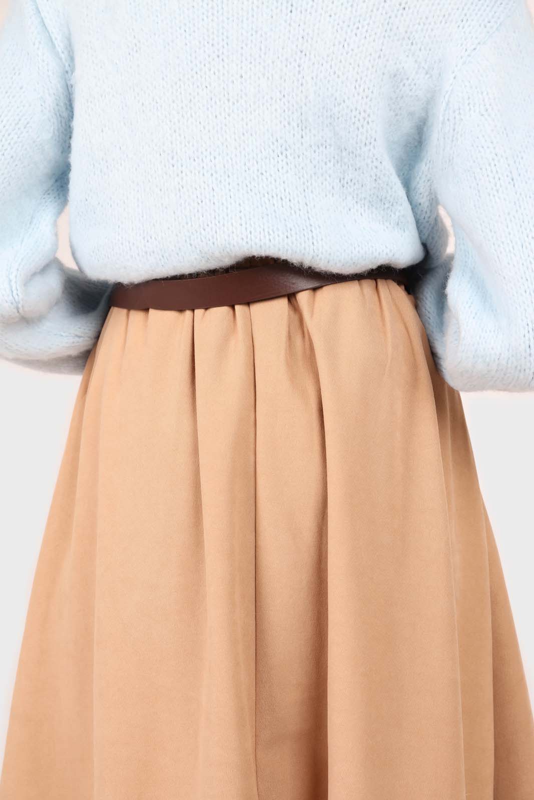 Beige button front belted midi skirt_3
