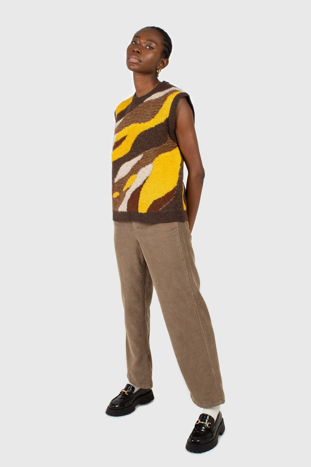Brown and yellow layered intarsia vest_2